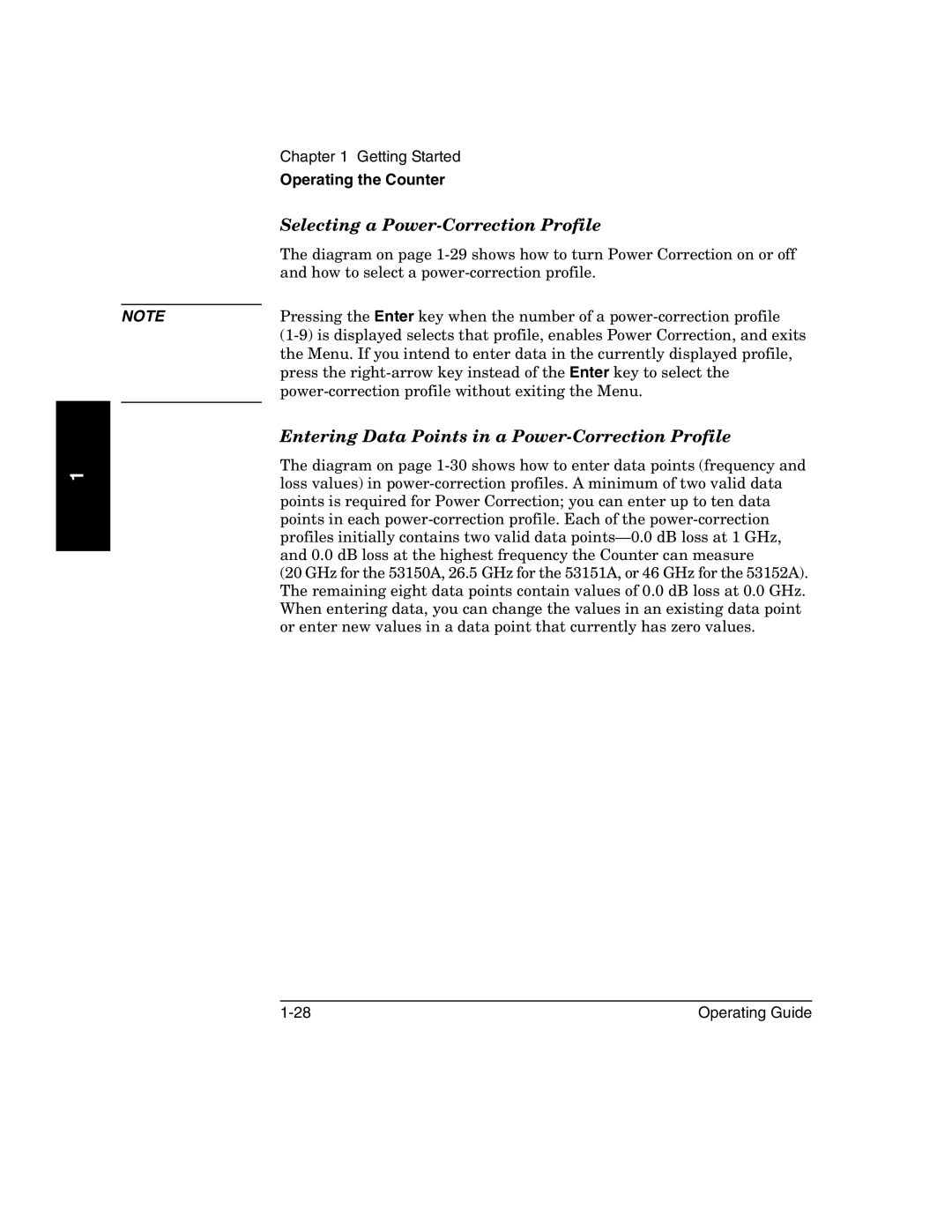 Agilent Technologies 53150A manual Selecting a Power-Correction Profile, Entering Data Points in a Power-Correction Profile 