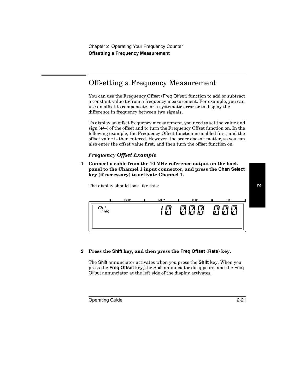 Agilent Technologies 53152A, 53150A, 53151A manual Offsetting a Frequency Measurement, Frequency Offset Example 