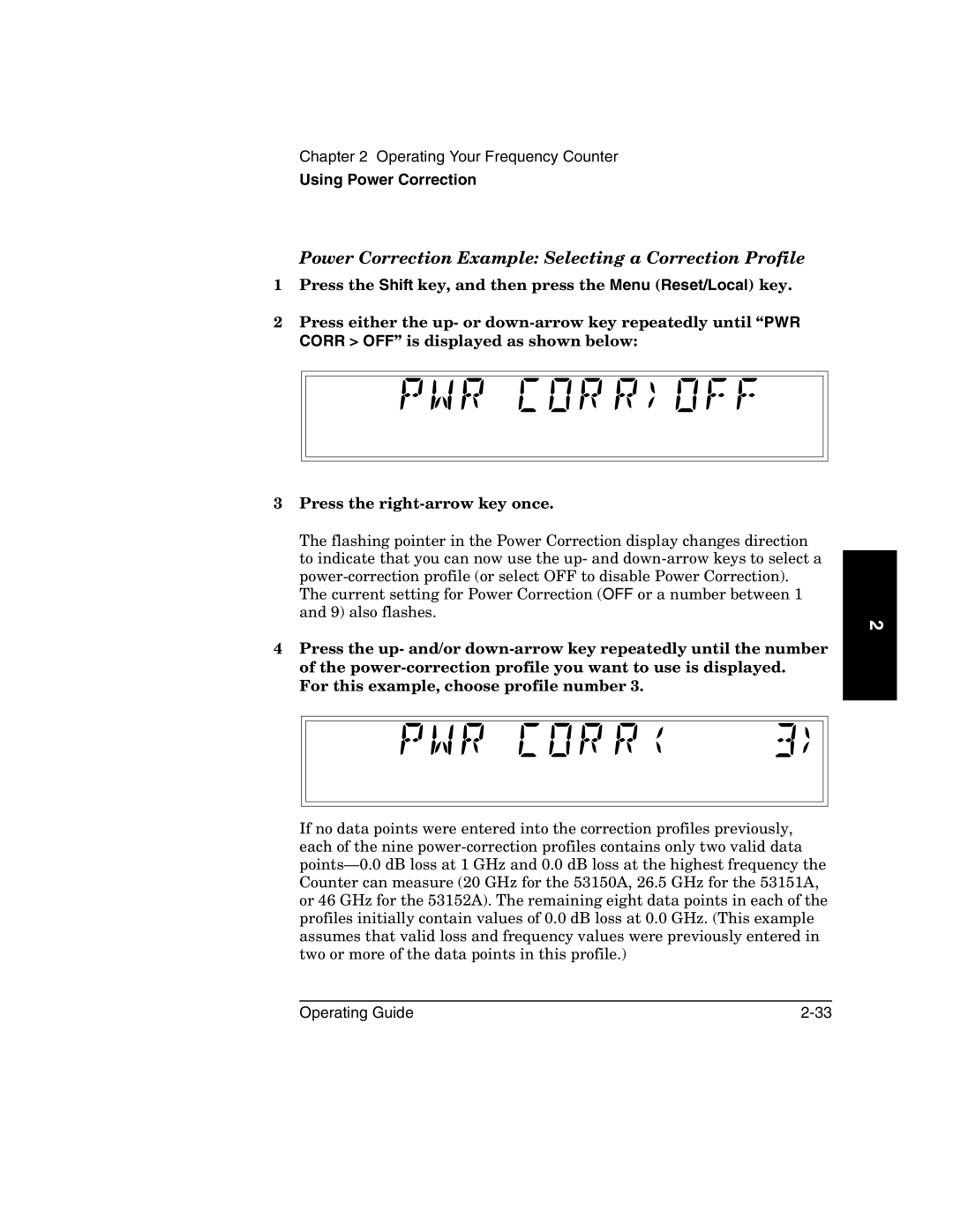 Agilent Technologies 53152A, 53150A, 53151A manual Power Correction Example Selecting a Correction Profile 