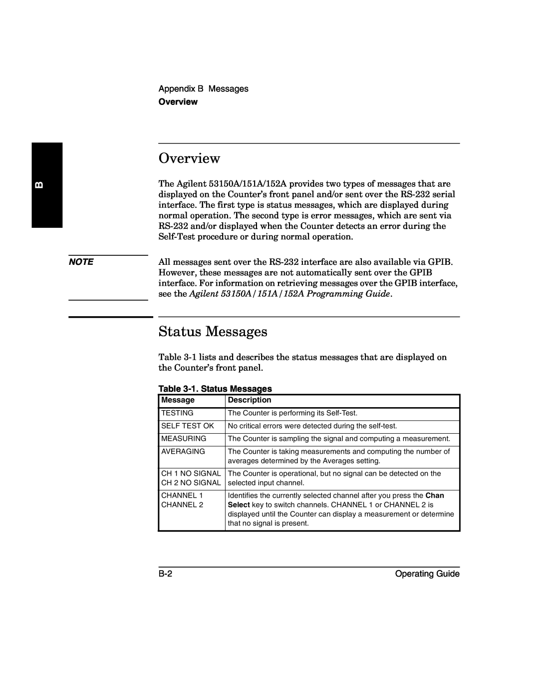 Agilent Technologies 53152A, 53150A, 53151A manual Overview, 1. Status Messages 