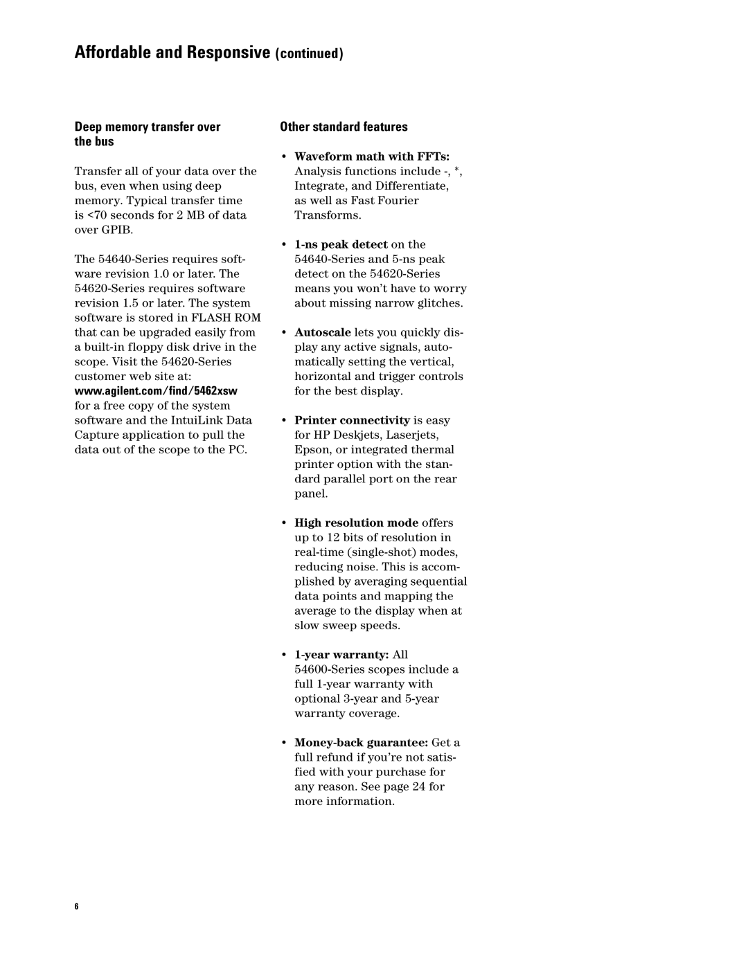 Agilent Technologies 54600-Series manual Deep memory transfer over the bus, Other standard features 