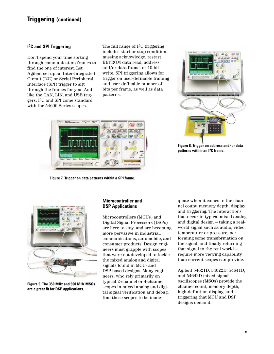 Agilent Technologies 54600-Series manual I2C and SPI Triggering, Microcontroller DSP Applications 