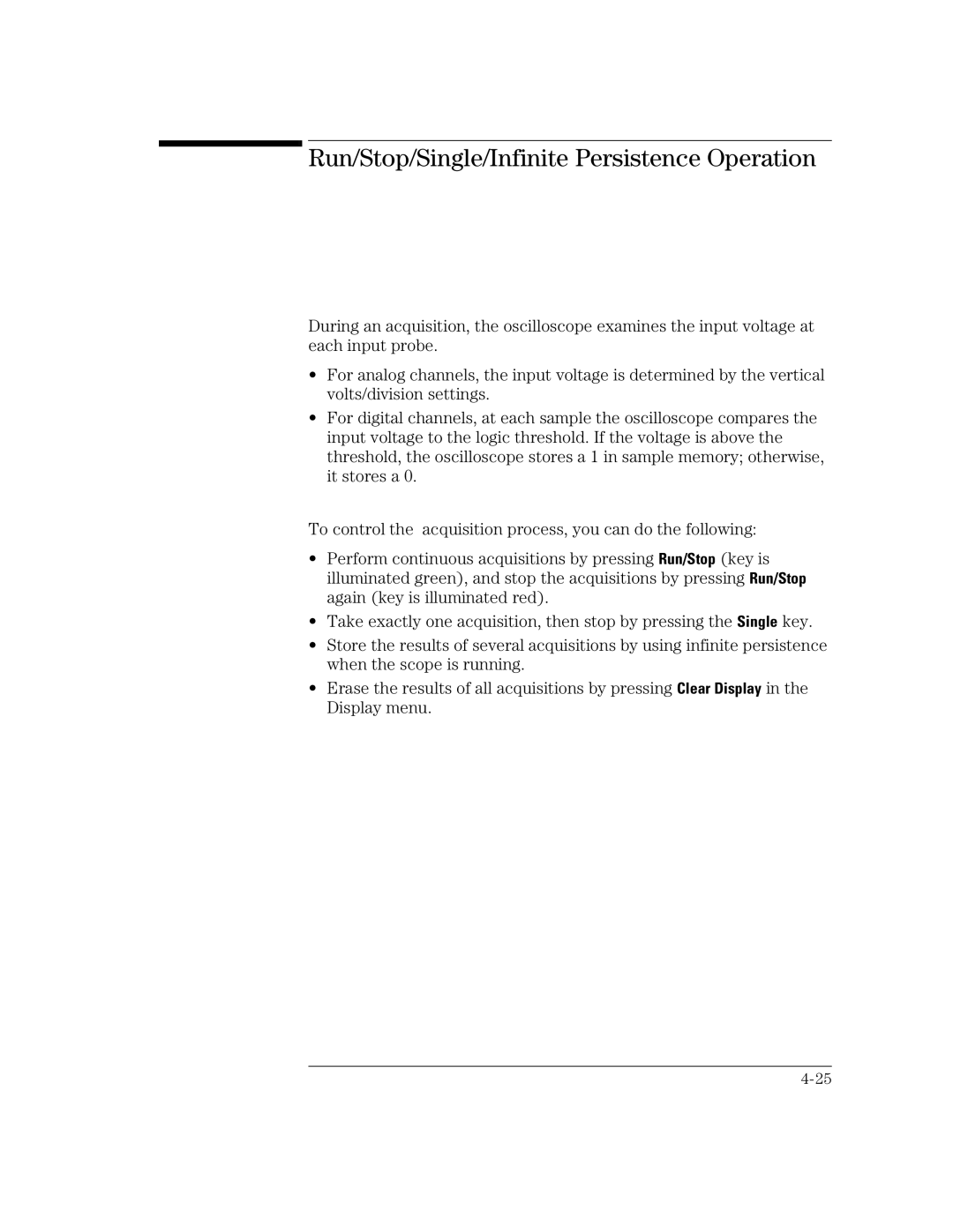 Agilent Technologies 24A, 54621D, 42A, 54621A, 22A, 41A manual Run/Stop/Single/Infinite Persistence Operation 