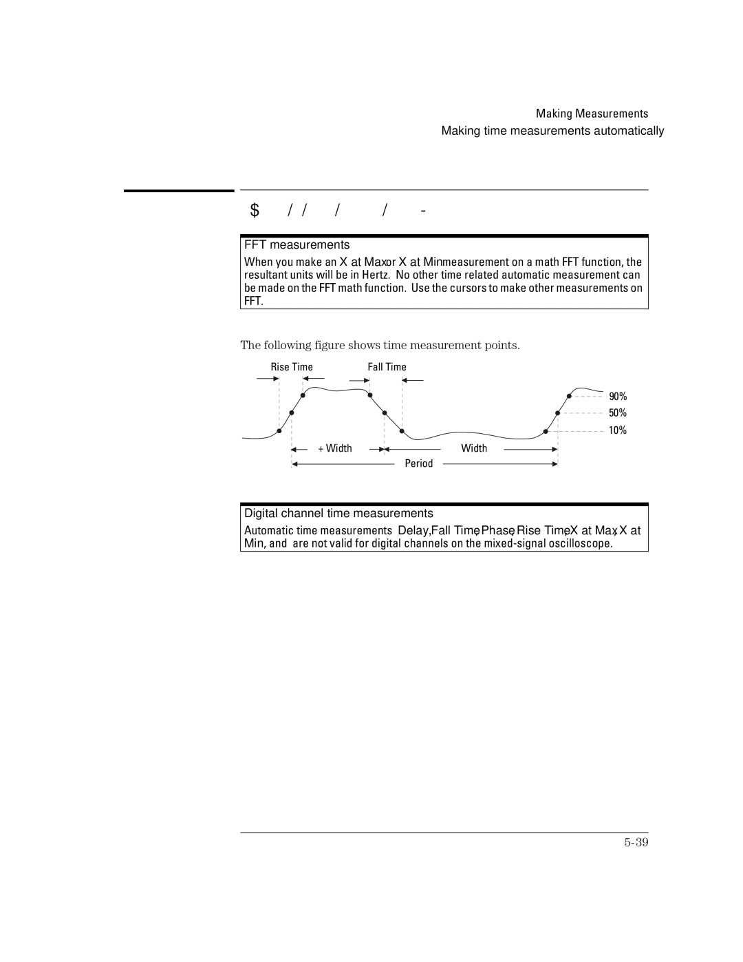 Agilent Technologies 54621A Making time measurements automatically, FFT measurements, Digital channel time measurements 