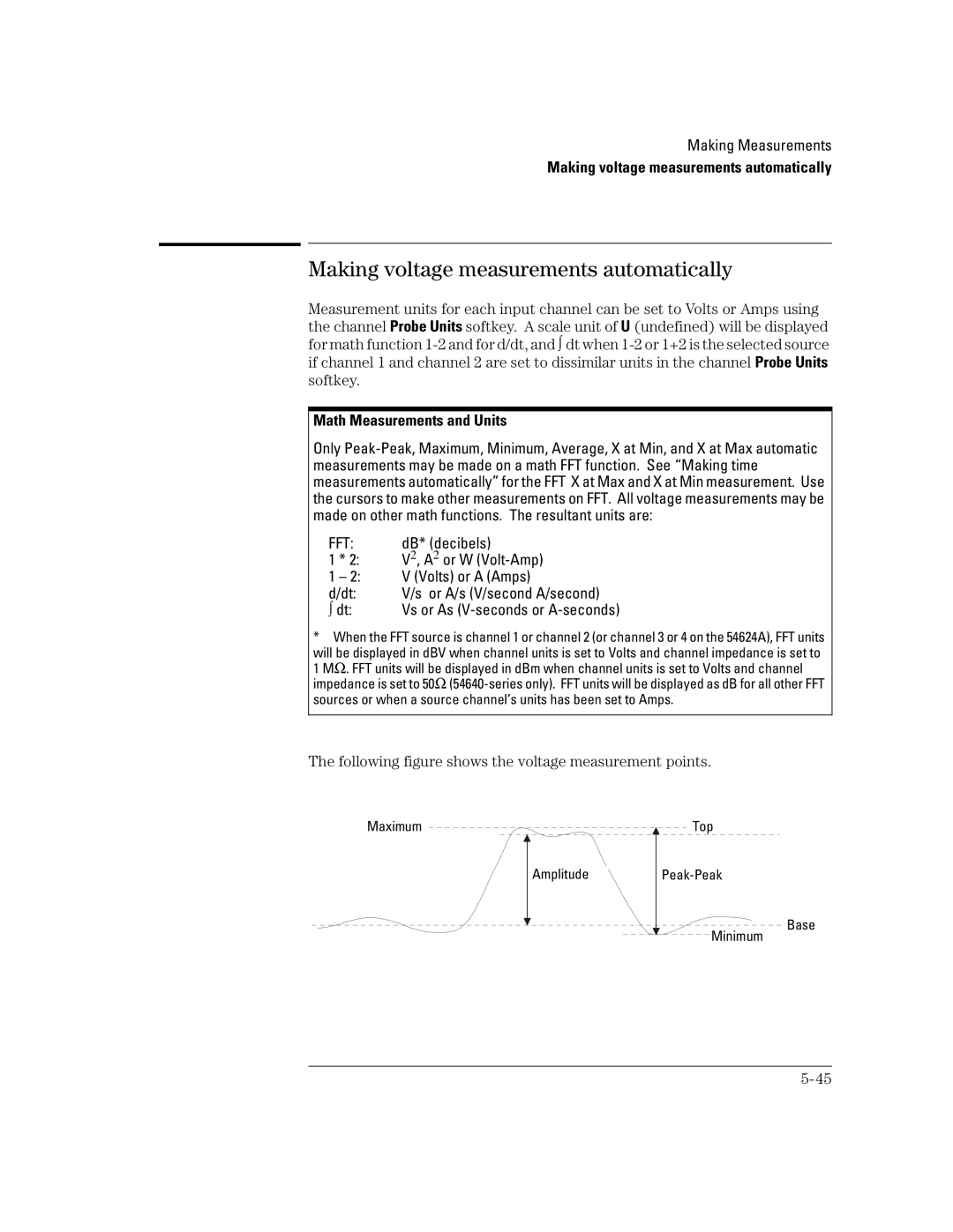 Agilent Technologies 54621A, 54621D, 24A, 42A, 22A, 41A Making voltage measurements automatically, Math Measurements and Units 