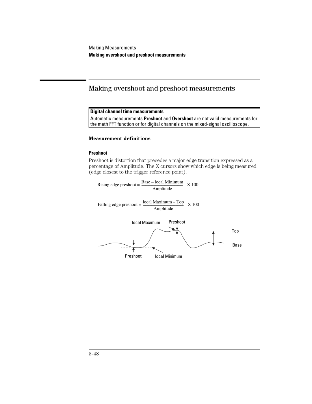 Agilent Technologies 54621D, 24A, 42A, 54621A, 22A, 41A manual Making overshoot and preshoot measurements, Preshoot 