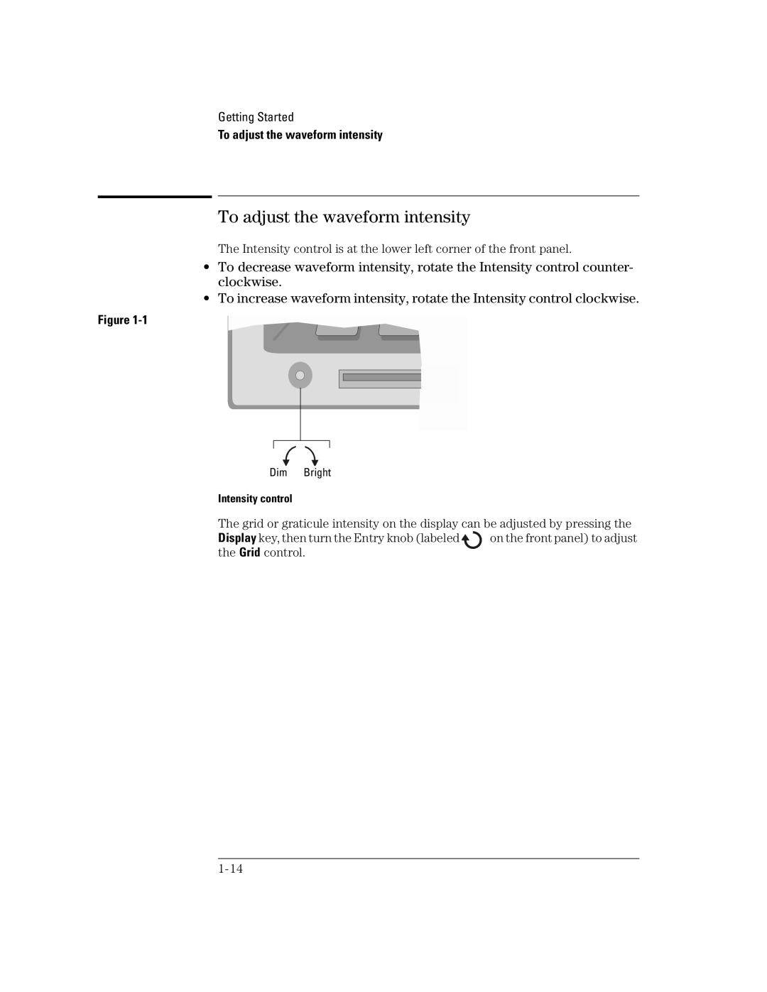 Agilent Technologies 54621D, 24A, 42A, 54621A, 22A, 41A manual To adjust the waveform intensity 