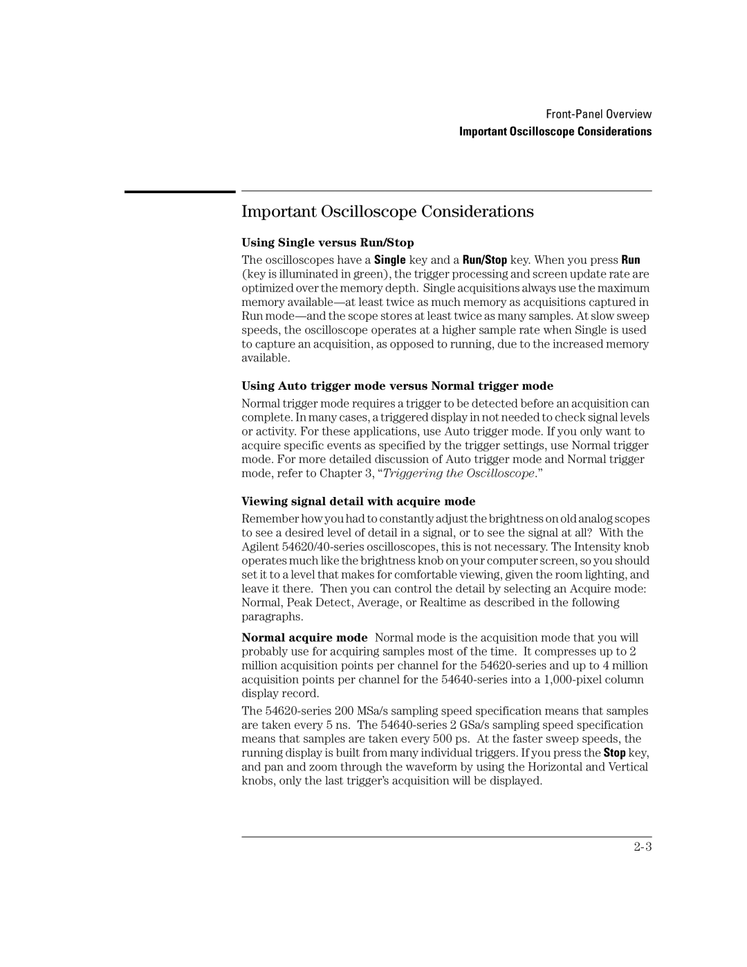 Agilent Technologies 41A, 54621D, 24A, 42A, 54621A, 22A Important Oscilloscope Considerations, Using Single versus Run/Stop 