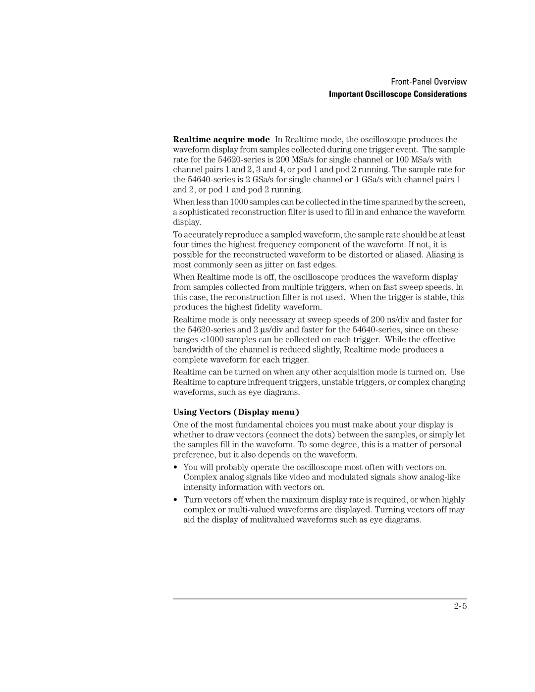 Agilent Technologies 24A, 54621D, 42A, 54621A, 22A, 41A manual Using Vectors Display menu 