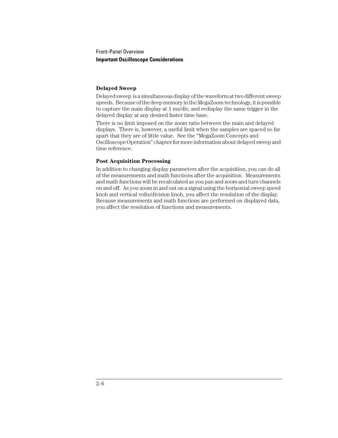 Agilent Technologies 42A, 54621D, 24A, 54621A, 22A, 41A manual Delayed Sweep, Post Acquisition Processing 