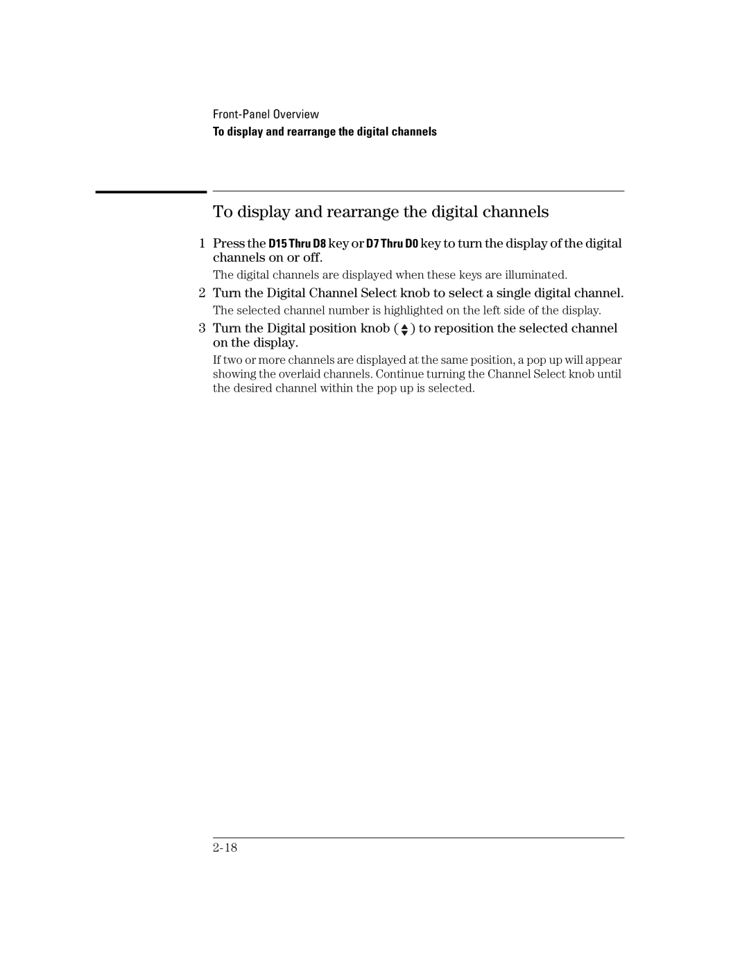 Agilent Technologies 42A, 54621D, 24A, 54621A, 22A, 41A manual To display and rearrange the digital channels 