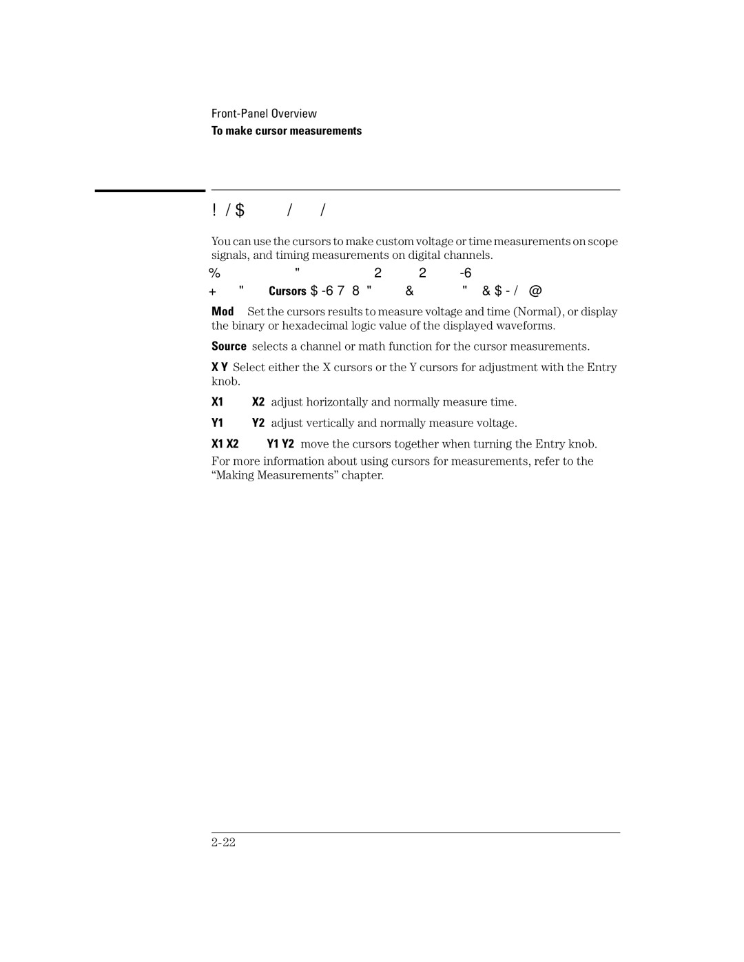 Agilent Technologies 54621D, 24A, 42A, 54621A, 22A, 41A manual To make cursor measurements 