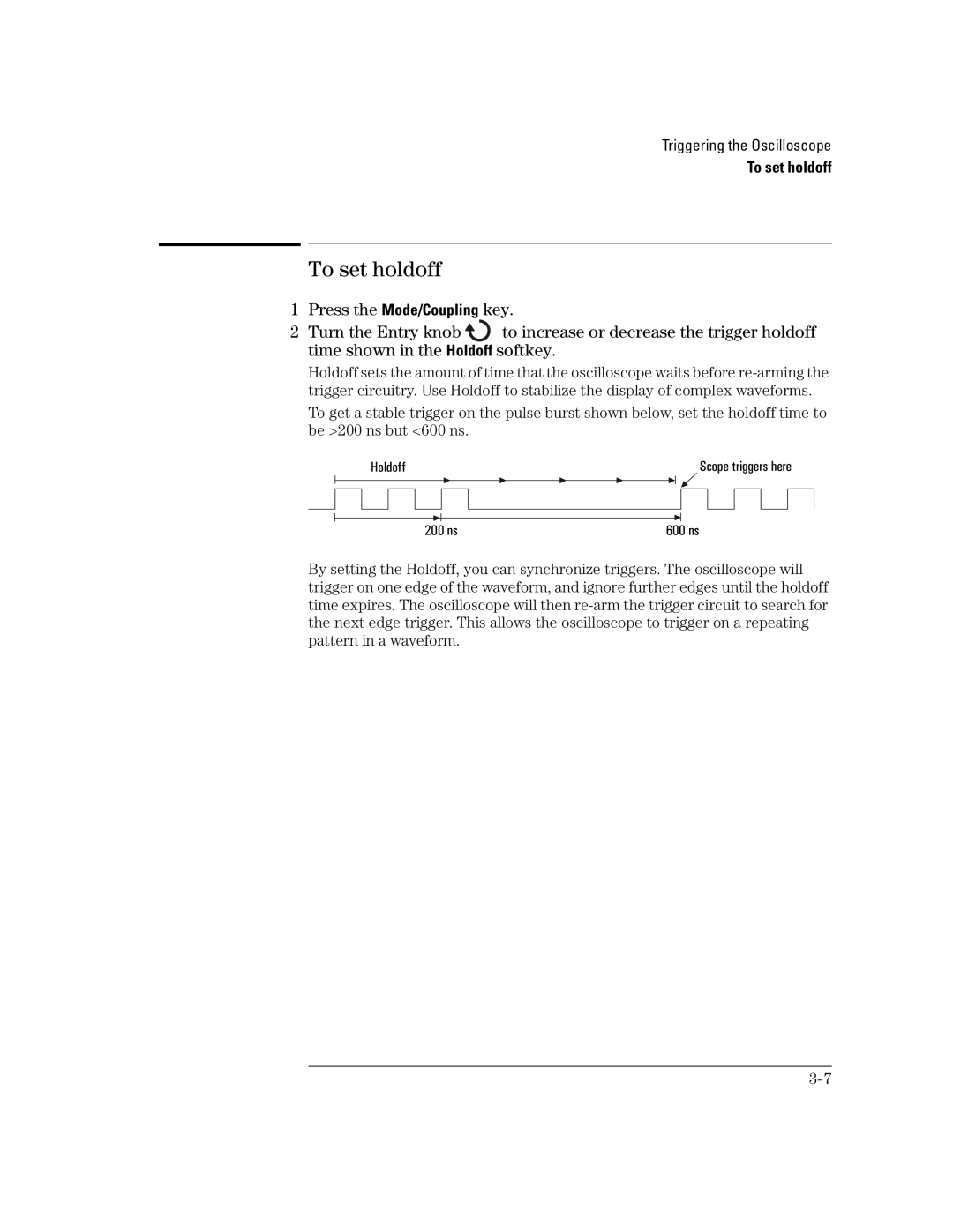 Agilent Technologies 54621A, 54621D, 24A, 42A, 22A, 41A manual To set holdoff 