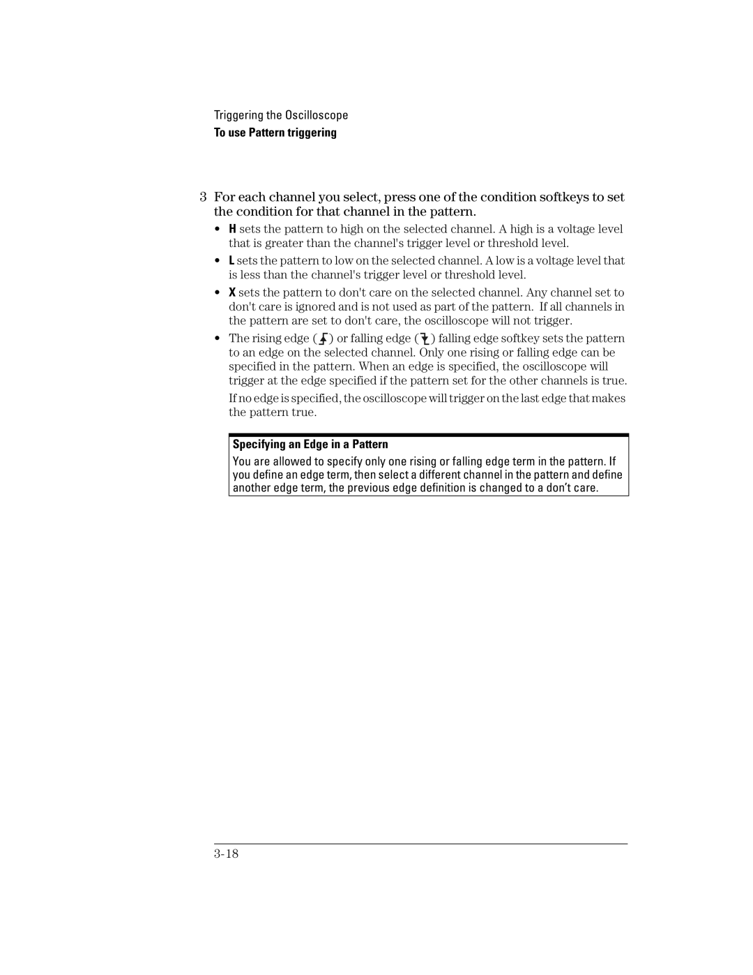 Agilent Technologies 42A, 54621D, 24A, 54621A, 22A, 41A manual Specifying an Edge in a Pattern 