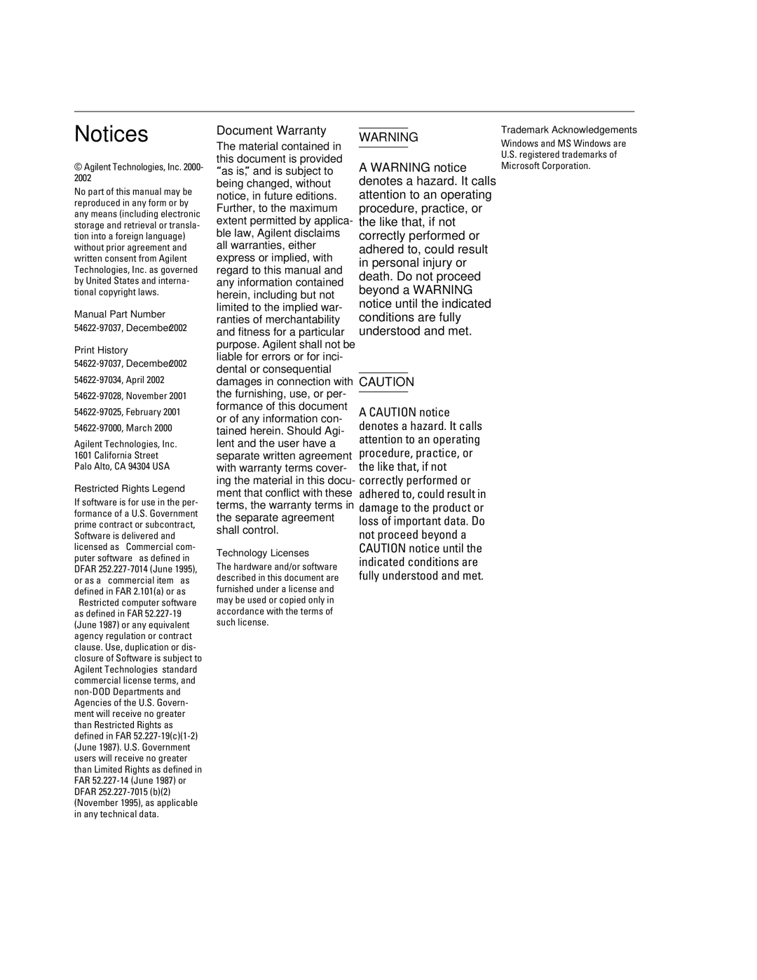 Agilent Technologies 54621D, 54624A, 54622D, 54622A, 54621A manual Document Warranty, Agilent Technologies, Inc 