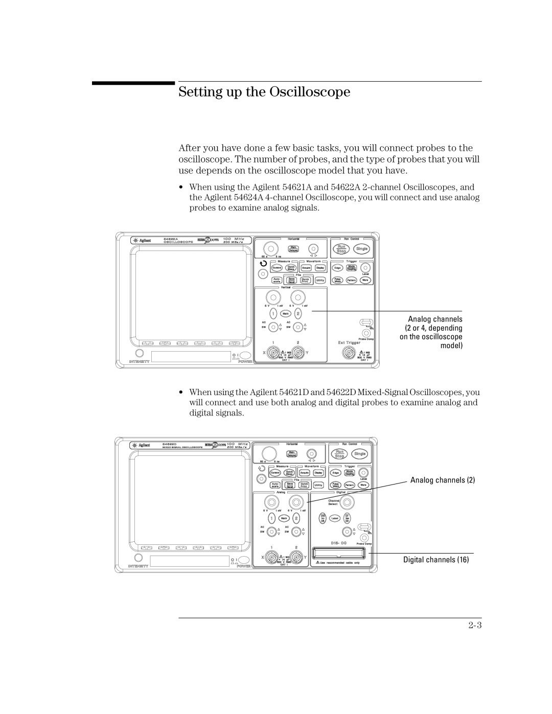 Agilent Technologies 54624A, 54621D, 54622D, 54622A, 54621A manual Setting up the Oscilloscope 