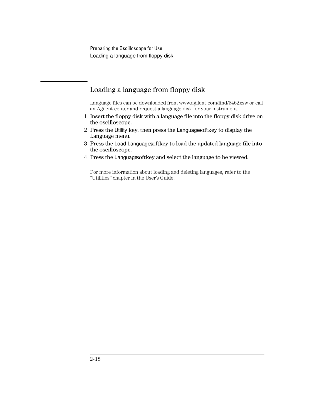 Agilent Technologies 54624A, 54621D, 54622D, 54622A, 54621A manual Loading a language from floppy disk 