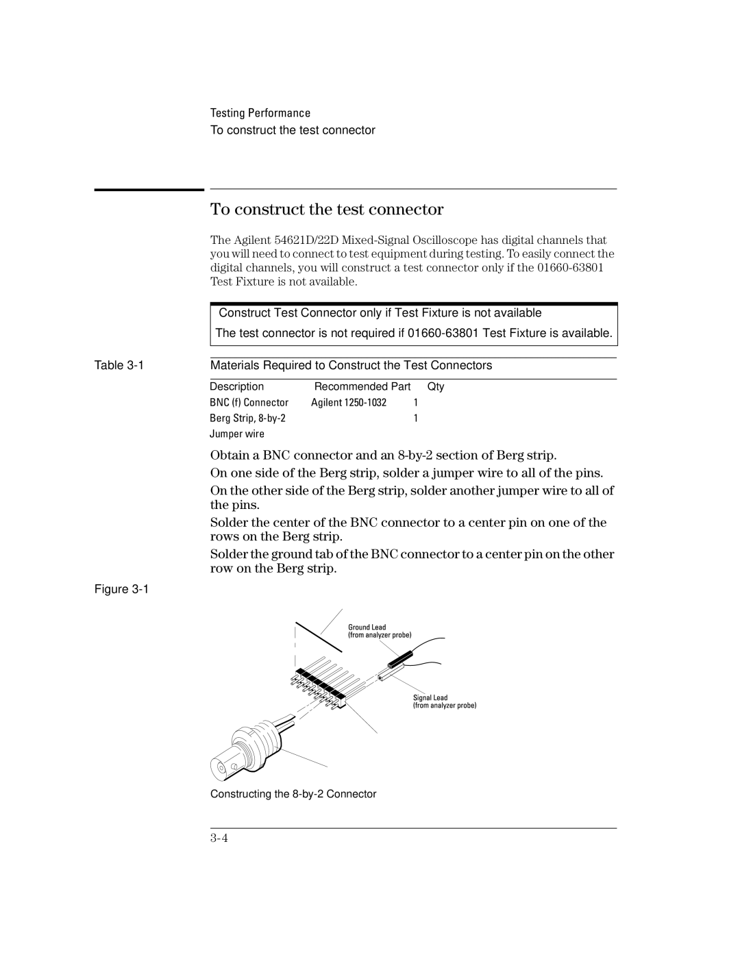 Agilent Technologies 54624A To construct the test connector, Materials Required to Construct the Test Connectors, Qty 