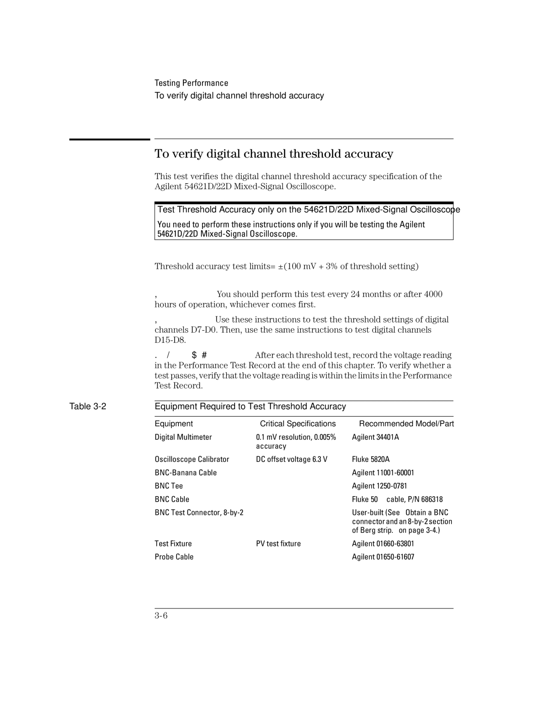 Agilent Technologies 54622D, 54624A, 54621D, 54622A, 54621A manual To verify digital channel threshold accuracy 