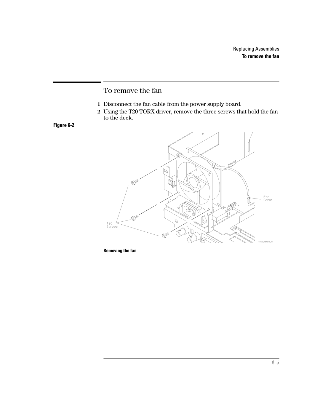 Agilent Technologies 54621A, 54624A, 54621D, 54622D, 54622A manual To remove the fan, Removing the fan 