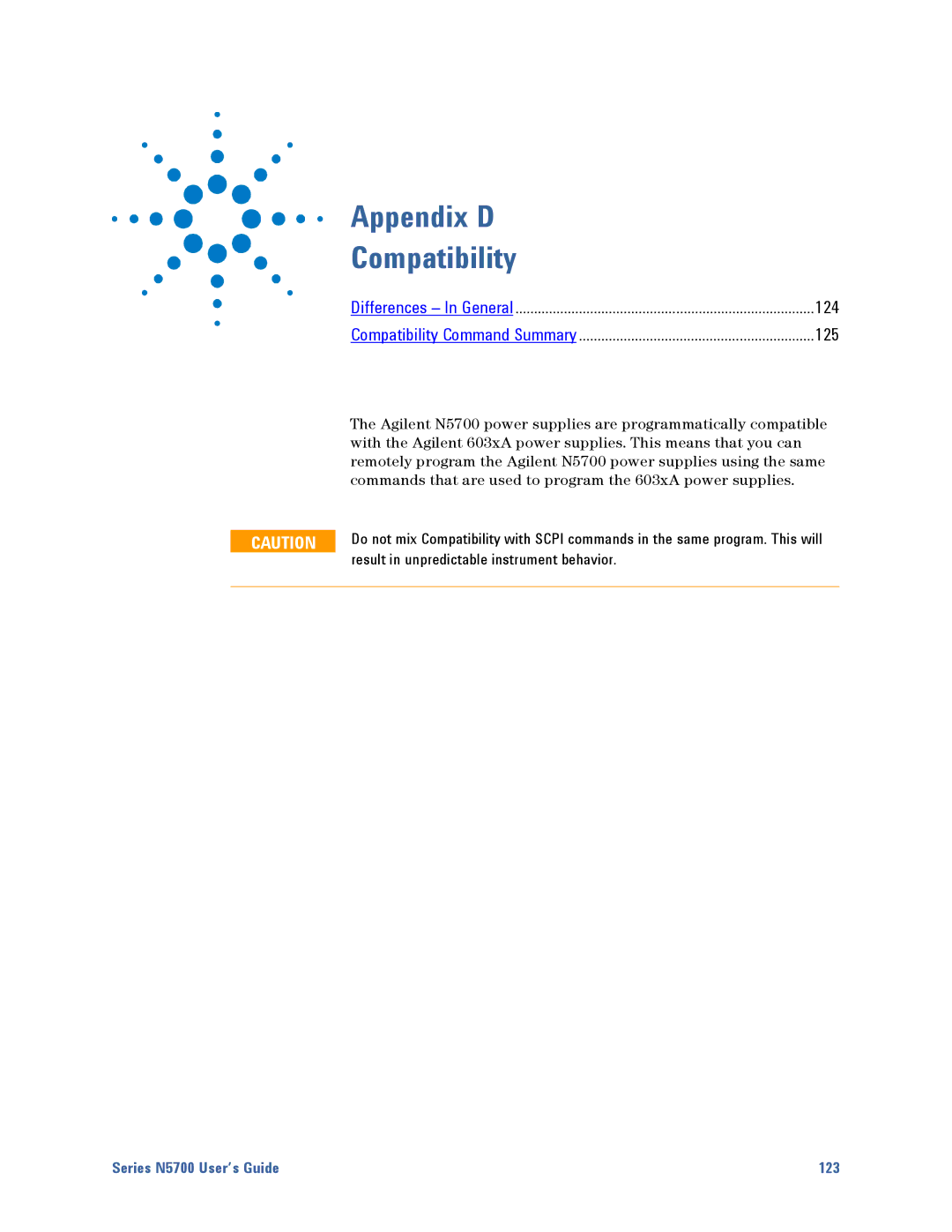 Agilent Technologies 5748A, 5752A, 5744A, 5743A, 5741A Appendix D Compatibility, Result in unpredictable instrument behavior 