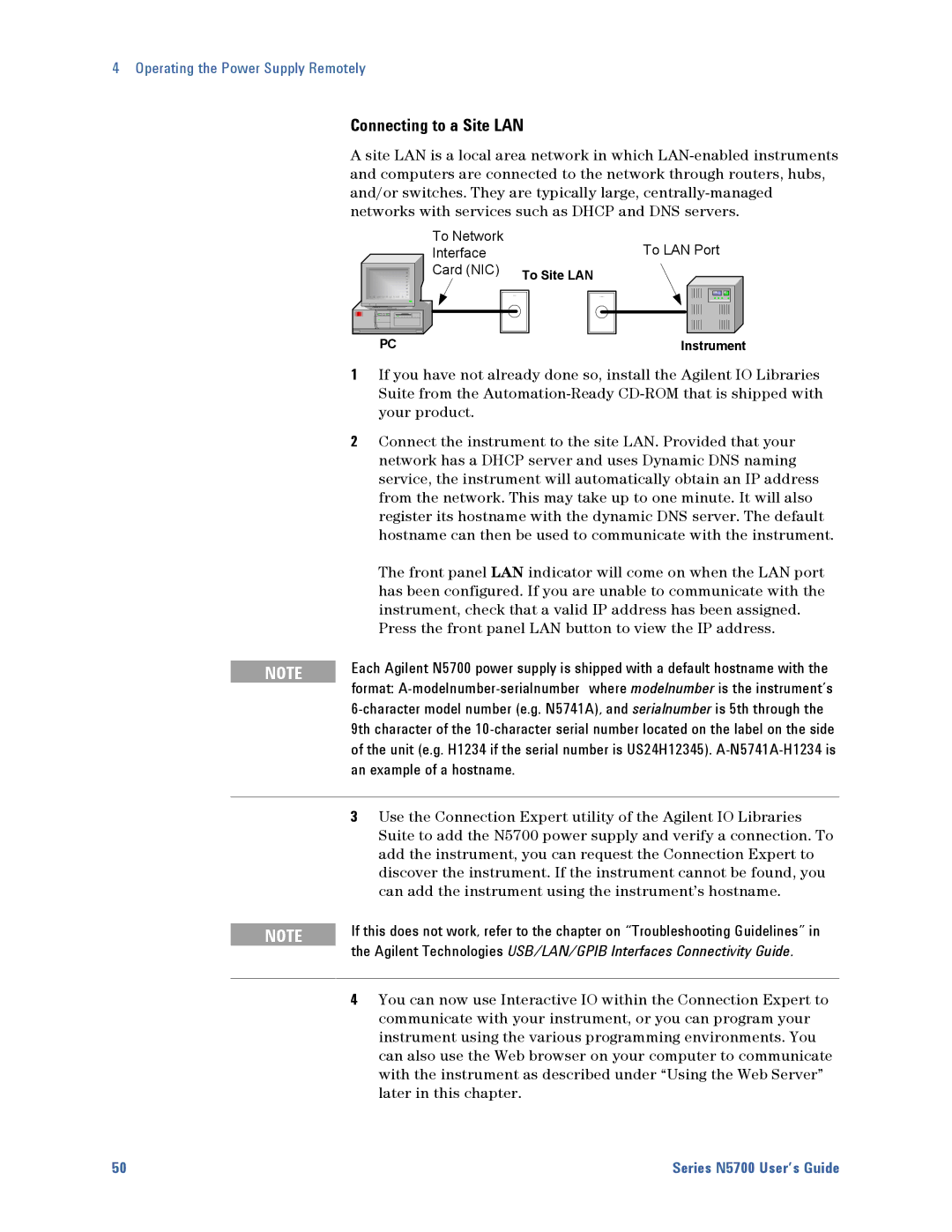 Agilent Technologies 5743A, 5752A, 5744A, 5748A, 5741A, 5746A, 5751A, 5742A Connecting to a Site LAN, An example of a hostname 