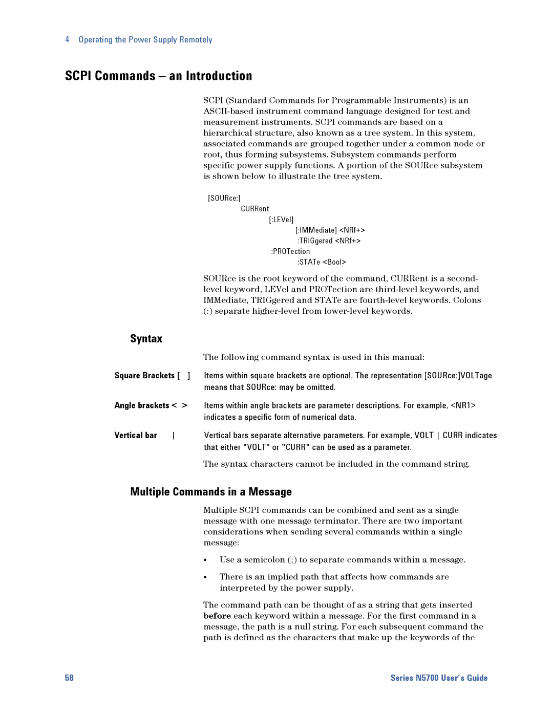 Agilent Technologies 5749A, 5752A, 5744A, 5743A, 5748A Scpi Commands an Introduction, Syntax, Multiple Commands in a Message 