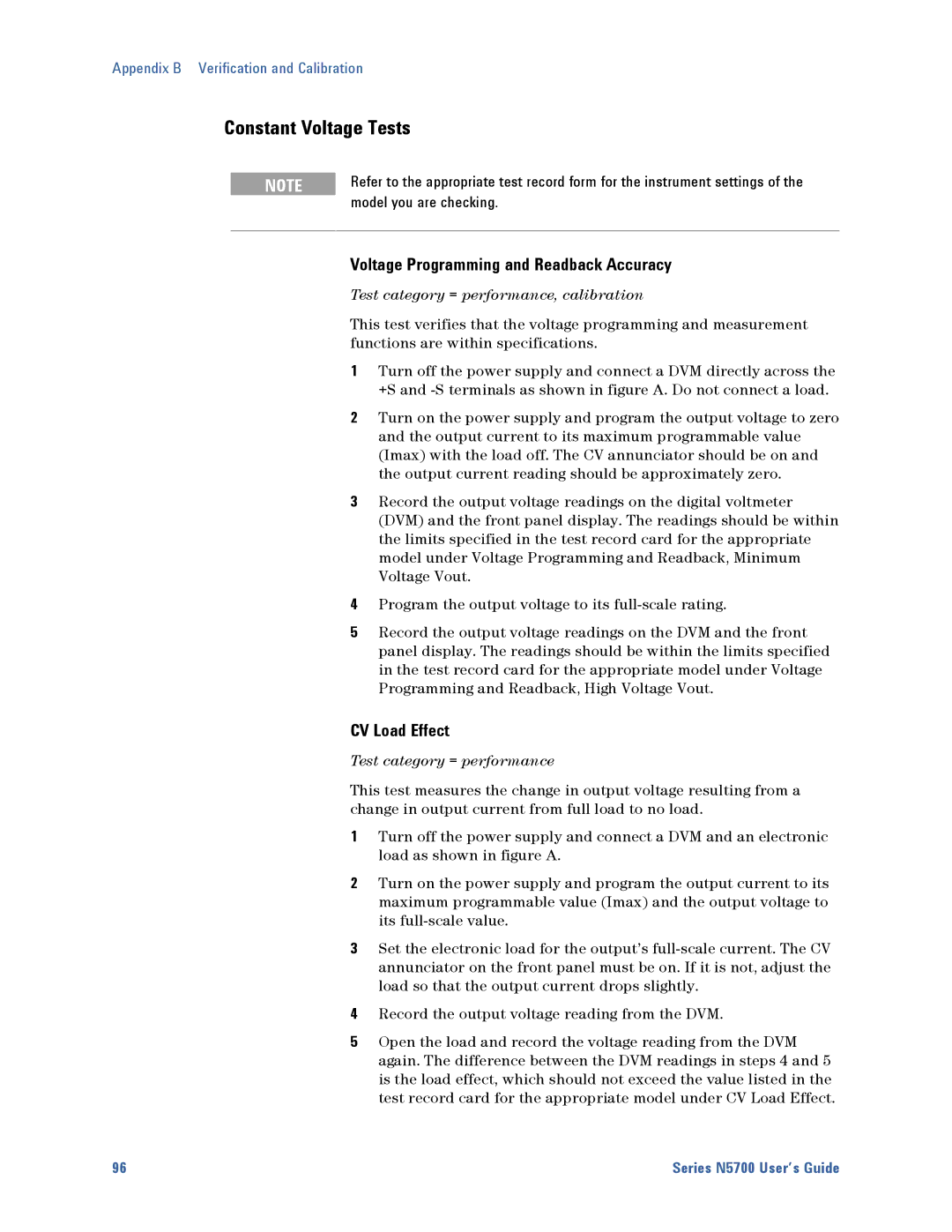 Agilent Technologies 5752A, 5744A, 5743A Constant Voltage Tests, Voltage Programming and Readback Accuracy, CV Load Effect 