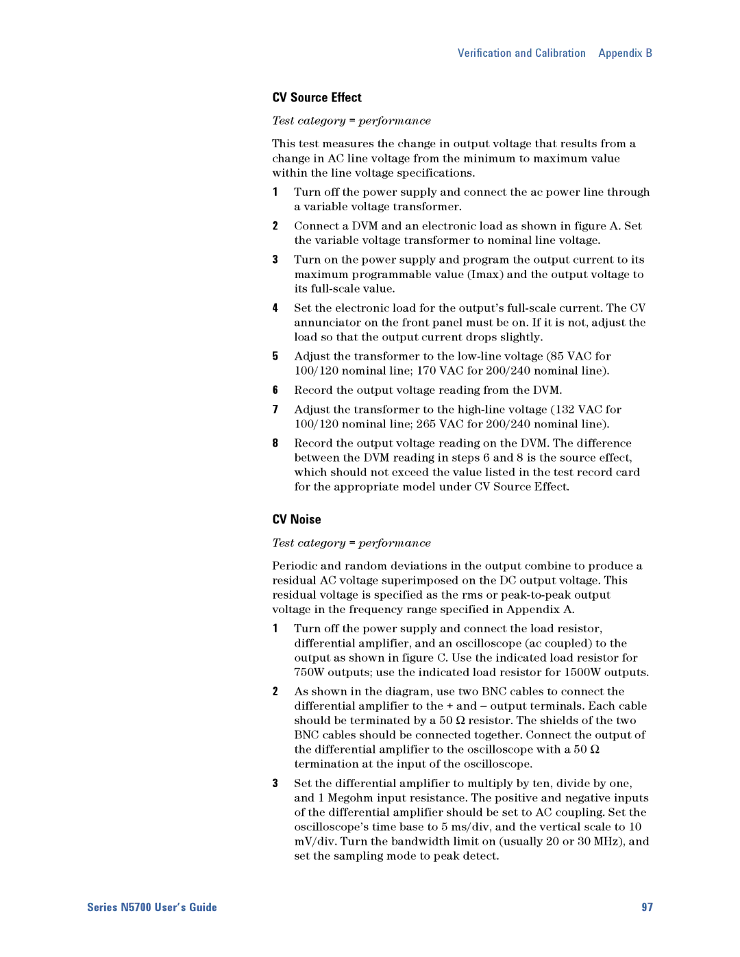 Agilent Technologies 5744A, 5752A, 5743A, 5748A, 5741A, 5746A, 5751A, 5742A, 5745A, 5747A, 5749A, 5750A CV Source Effect, CV Noise 