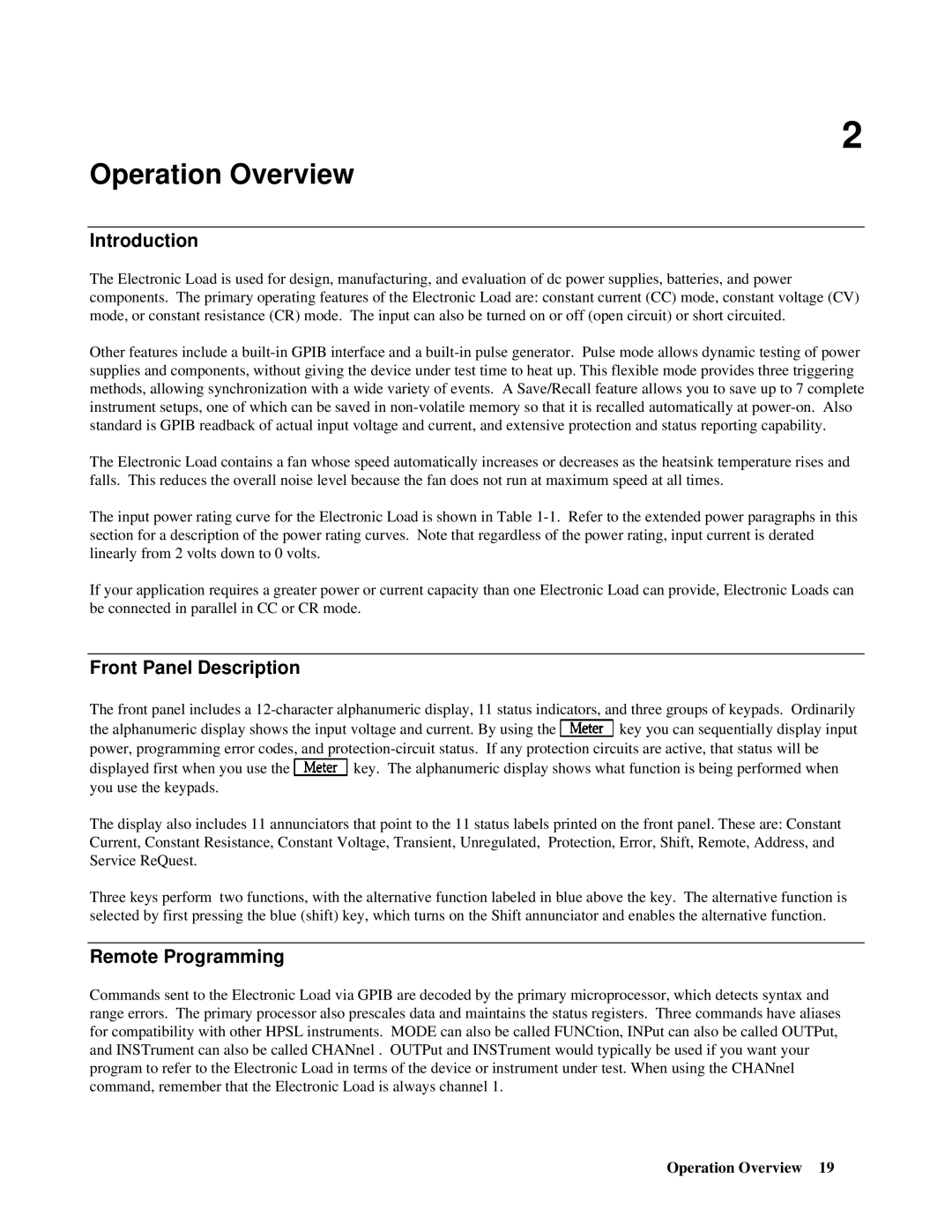 Agilent Technologies 5951-2827, 5951-2826 Introduction, Front Panel Description, Remote Programming, Operation Overview 