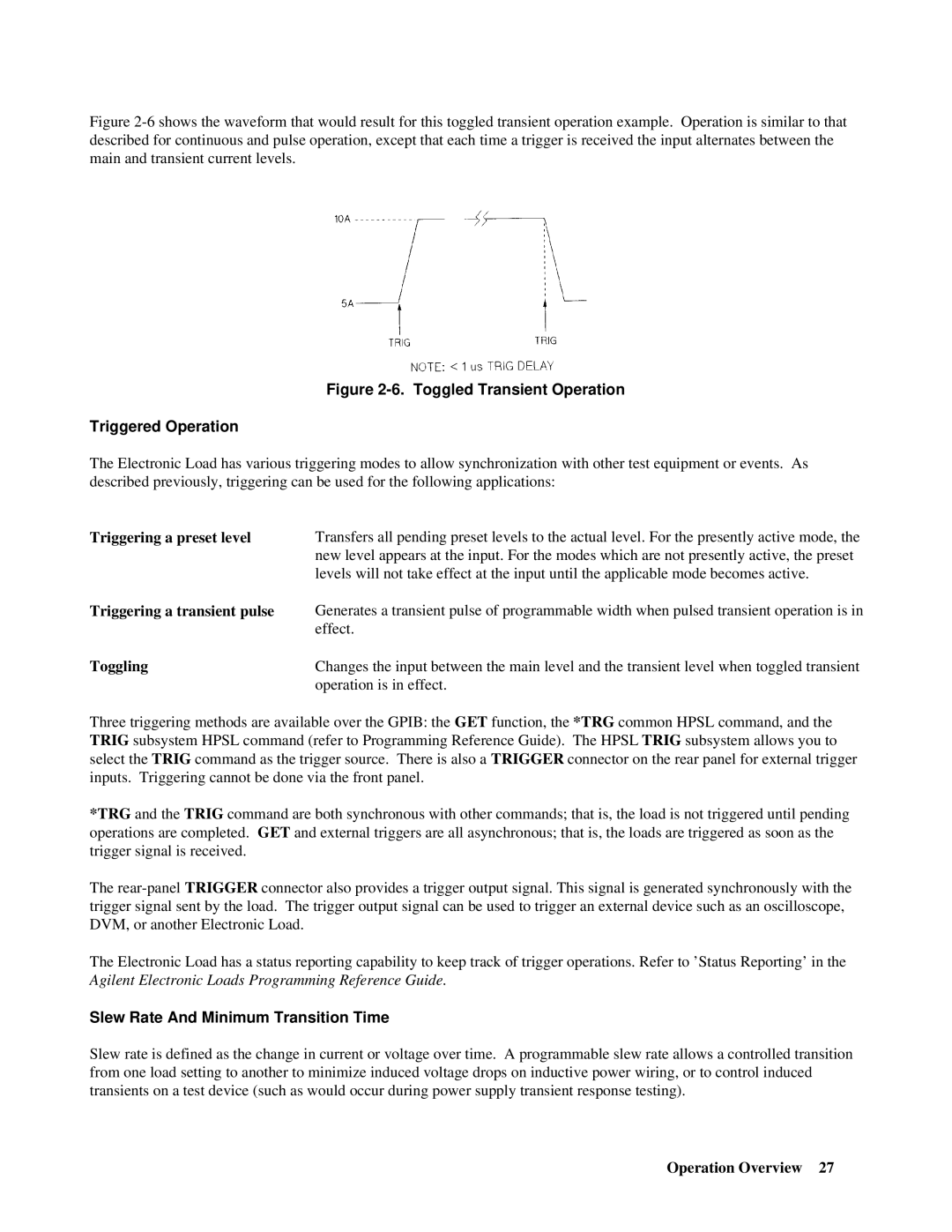 Agilent Technologies 5951-2827, 5951-2826 manual Triggering a preset level, Triggering a transient pulse, Toggling 