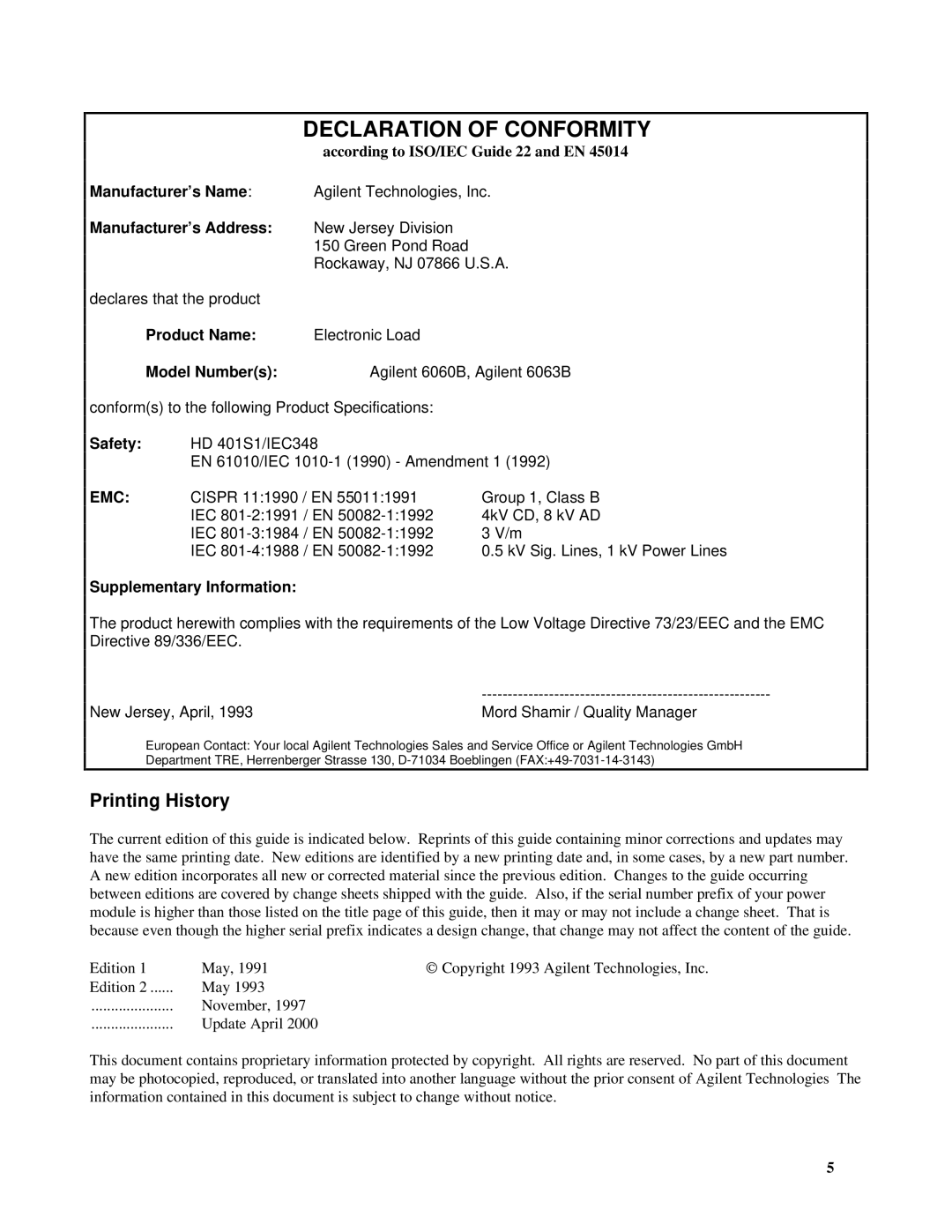 Agilent Technologies 5951-2827, 5951-2826 manual Printing History 