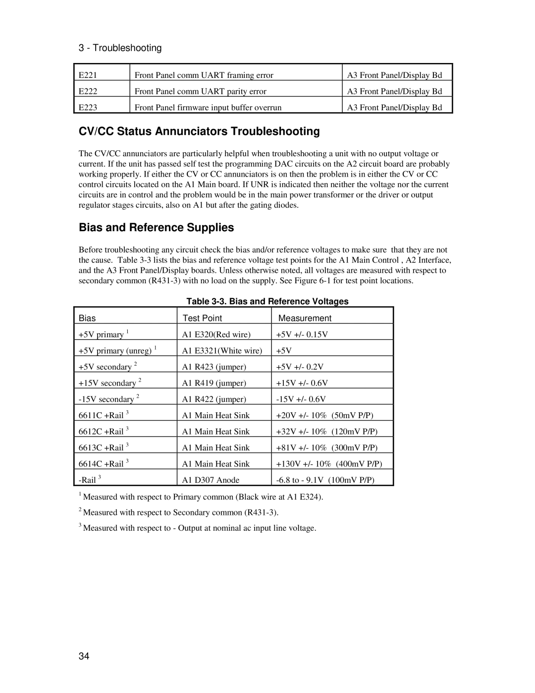 Agilent Technologies 5962-8200 service manual CV/CC Status Annunciators Troubleshooting, Bias and Reference Supplies 