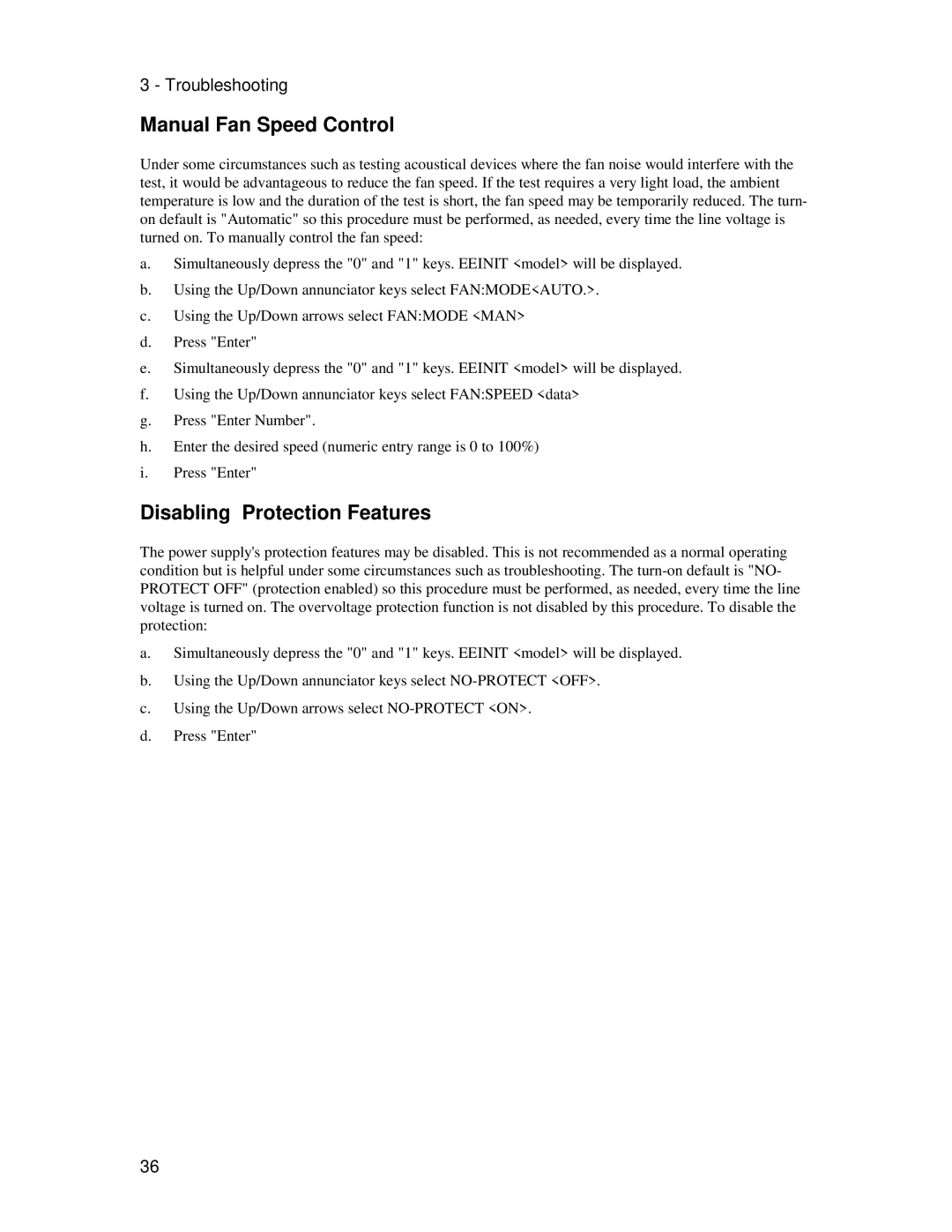 Agilent Technologies 5962-8200 service manual Manual Fan Speed Control, Disabling Protection Features 