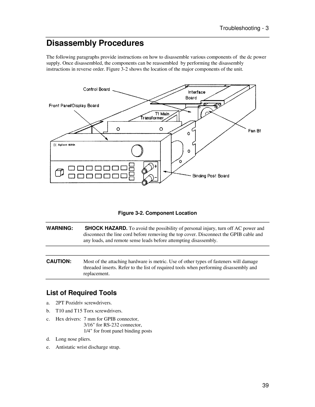 Agilent Technologies 5962-8200 service manual Disassembly Procedures, List of Required Tools 