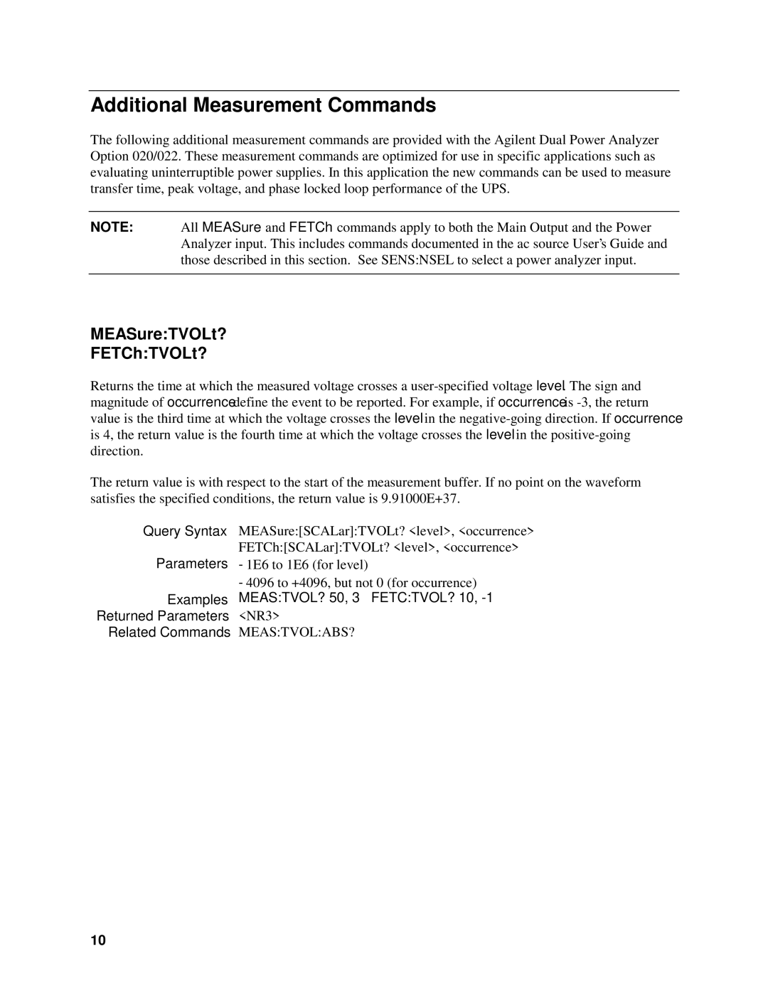 Agilent Technologies 5964-8134 manual Additional Measurement Commands, MEASureTVOLt? FETChTVOLt? 