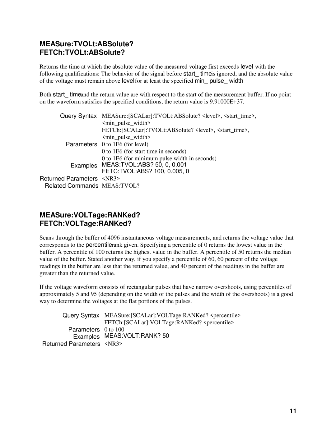 Agilent Technologies 5964-8134 manual MEASureTVOLtABSolute? FETChTVOLtABSolute?, MEASureVOLTageRANKed? FETChVOLTageRANKed? 