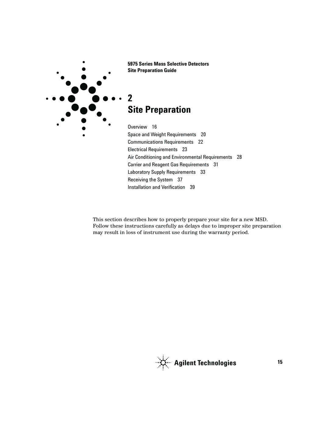 Agilent Technologies 5975 manual Site Preparation 