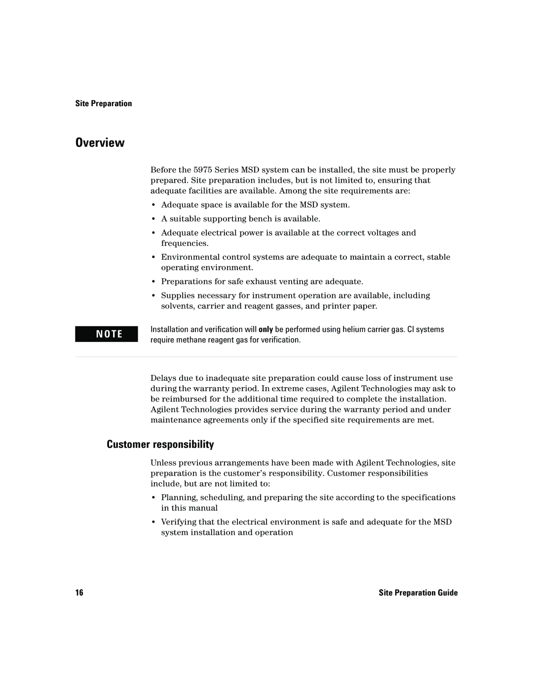 Agilent Technologies 5975 manual Overview, Customer responsibility 