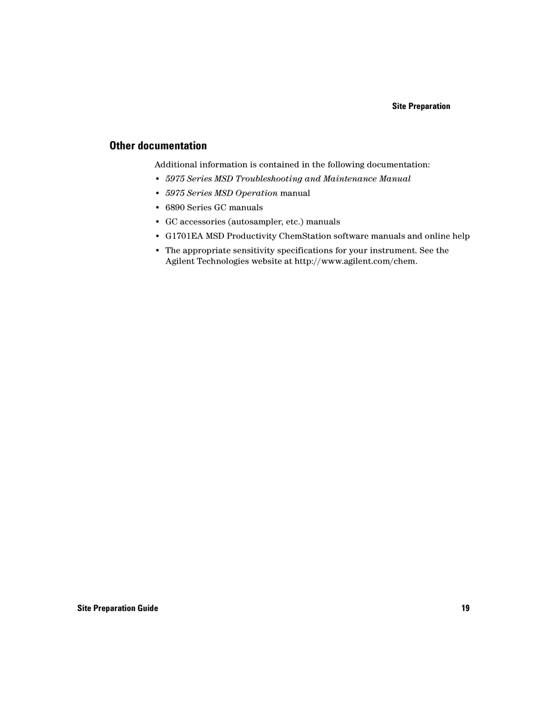 Agilent Technologies 5975 manual Other documentation, Series MSD Troubleshooting and Maintenance Manual 