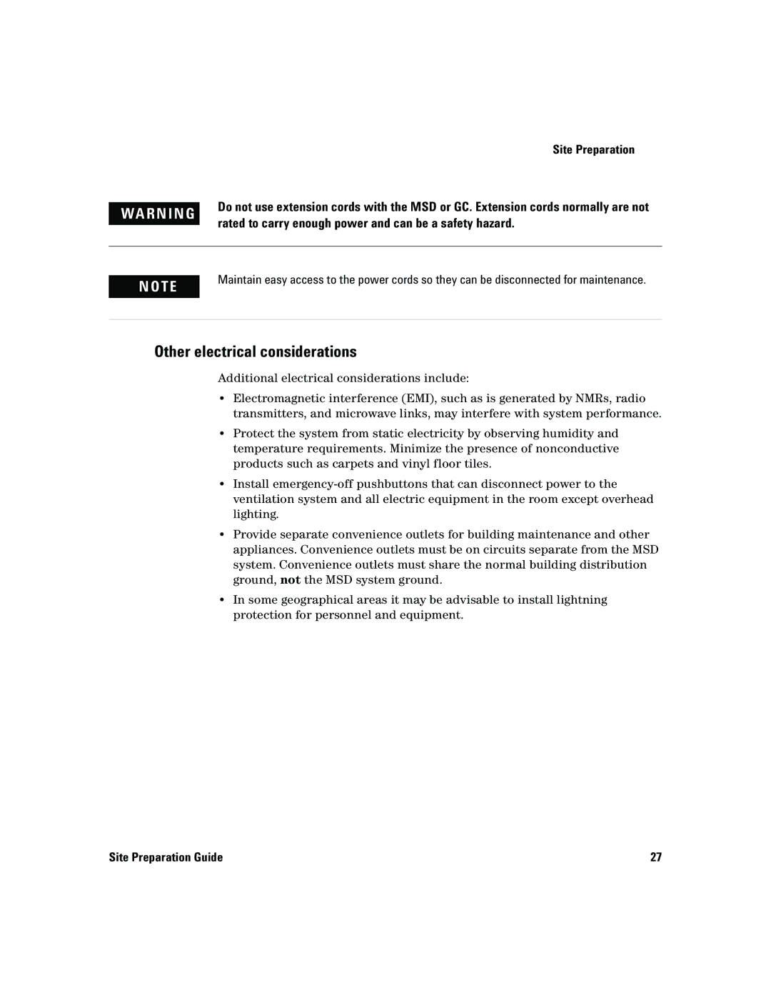 Agilent Technologies 5975 manual Other electrical considerations 