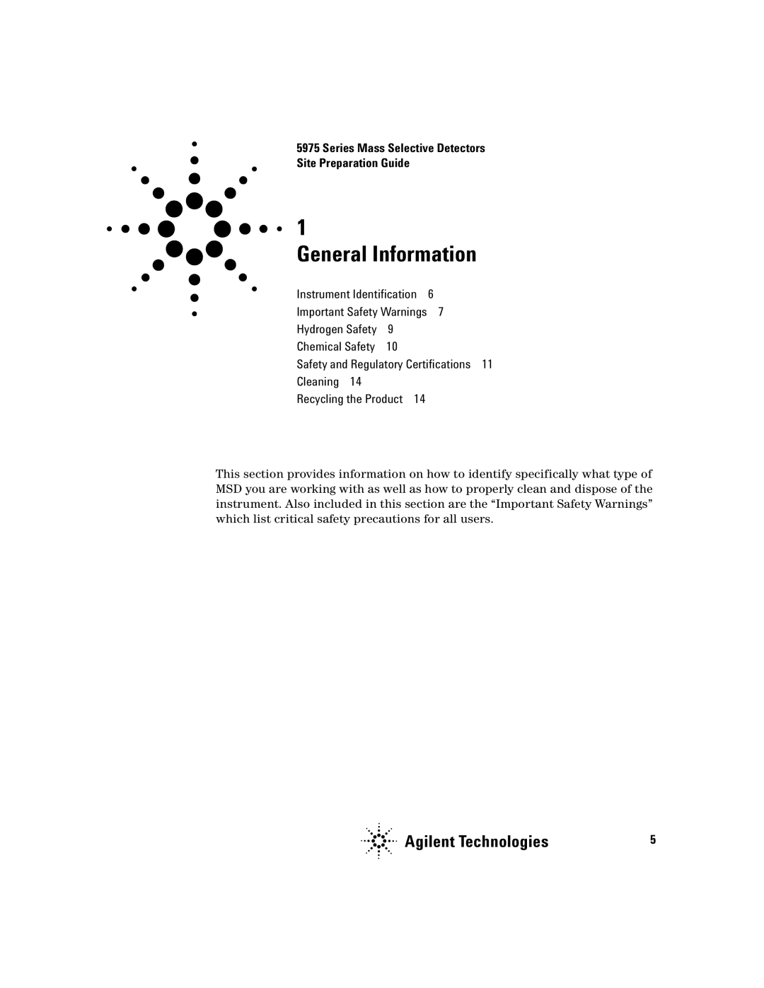 Agilent Technologies 5975 manual General Information 