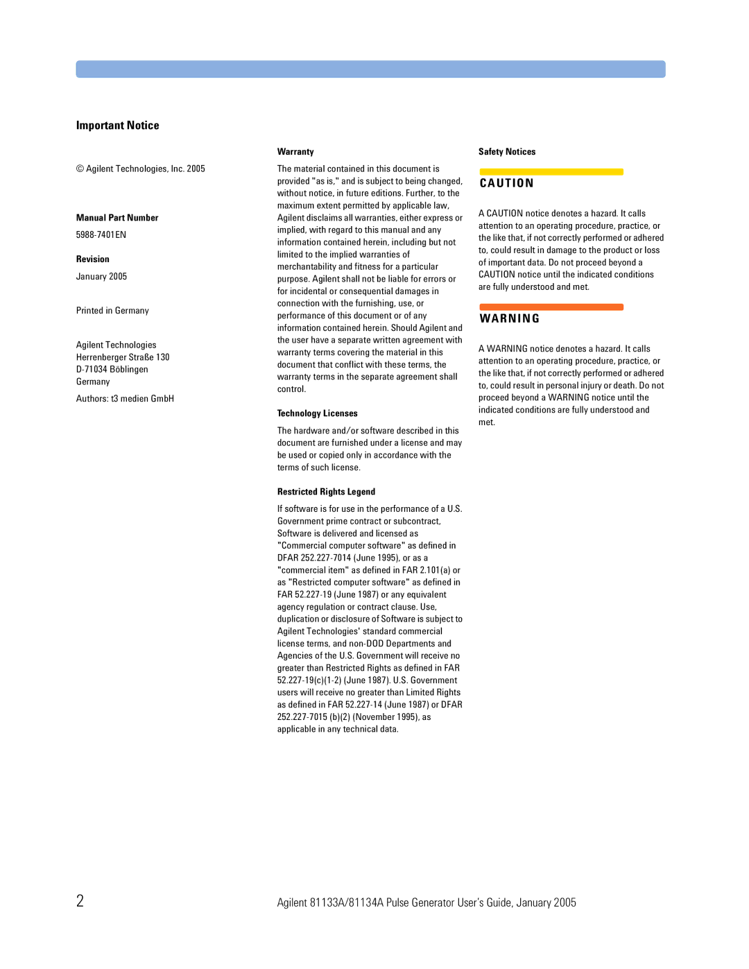 Agilent Technologies 5988-7401EN manual Important Notice, Revision 