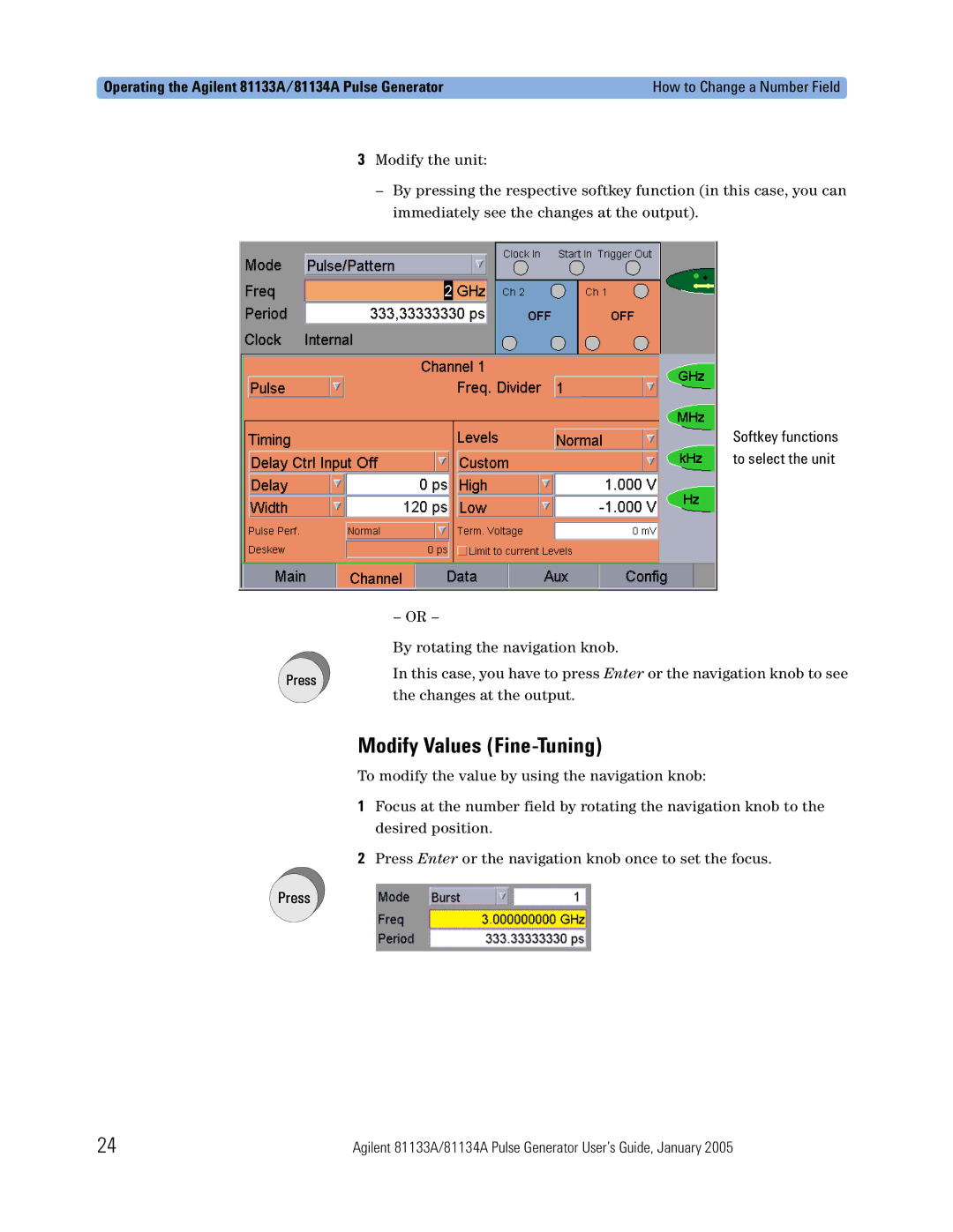 Agilent Technologies 5988-7401EN manual Modify Values Fine-Tuning, Press 