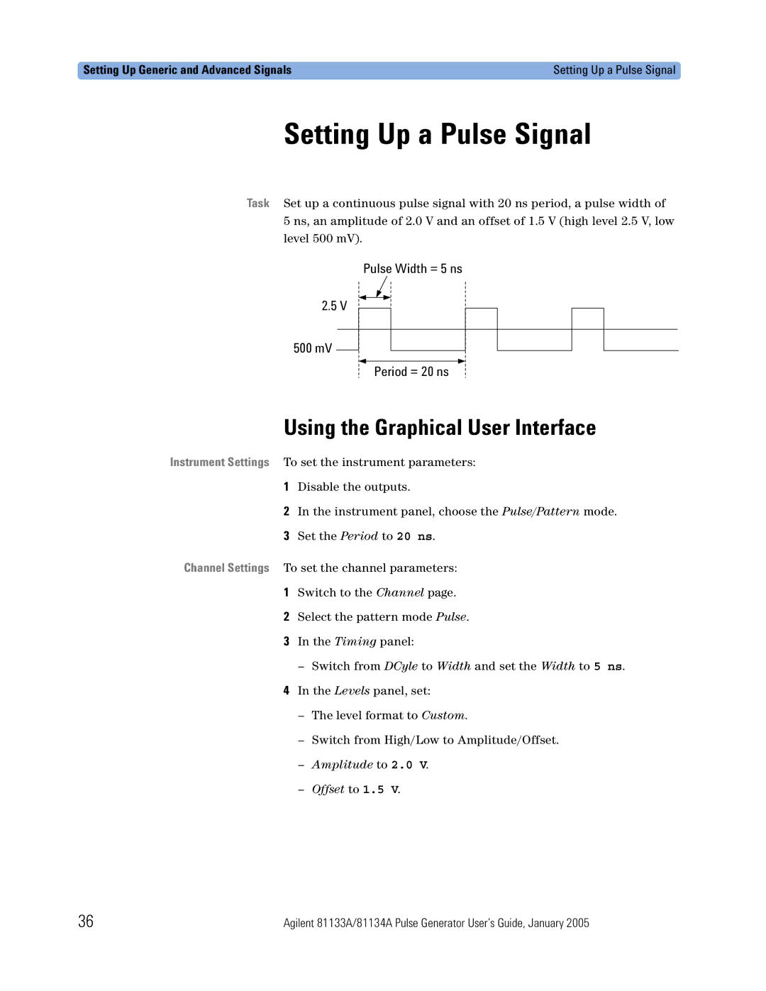 Agilent Technologies 5988-7401EN manual Setting Up a Pulse Signal, Using the Graphical User Interface 