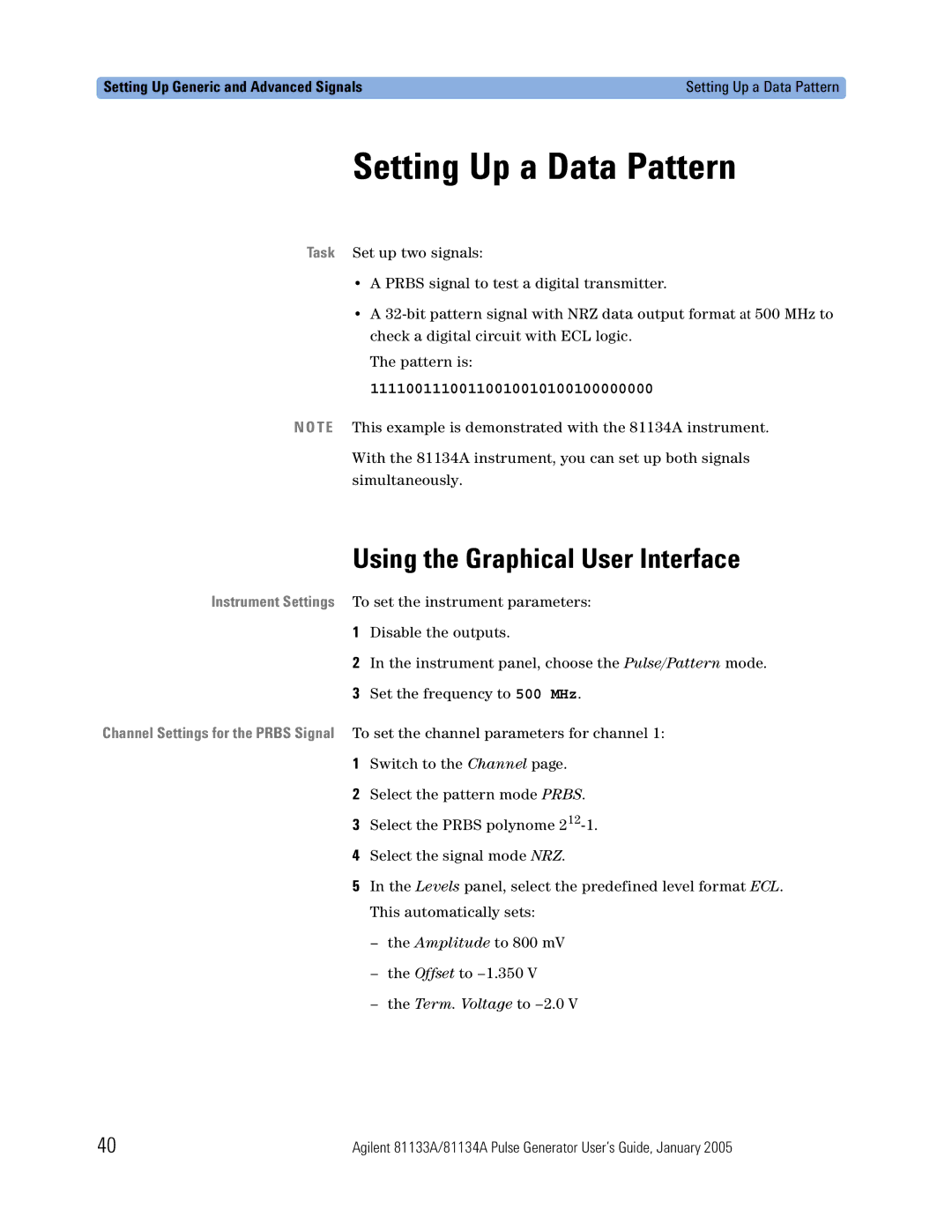 Agilent Technologies 5988-7401EN manual Setting Up a Data Pattern, Using the Graphical User Interface 