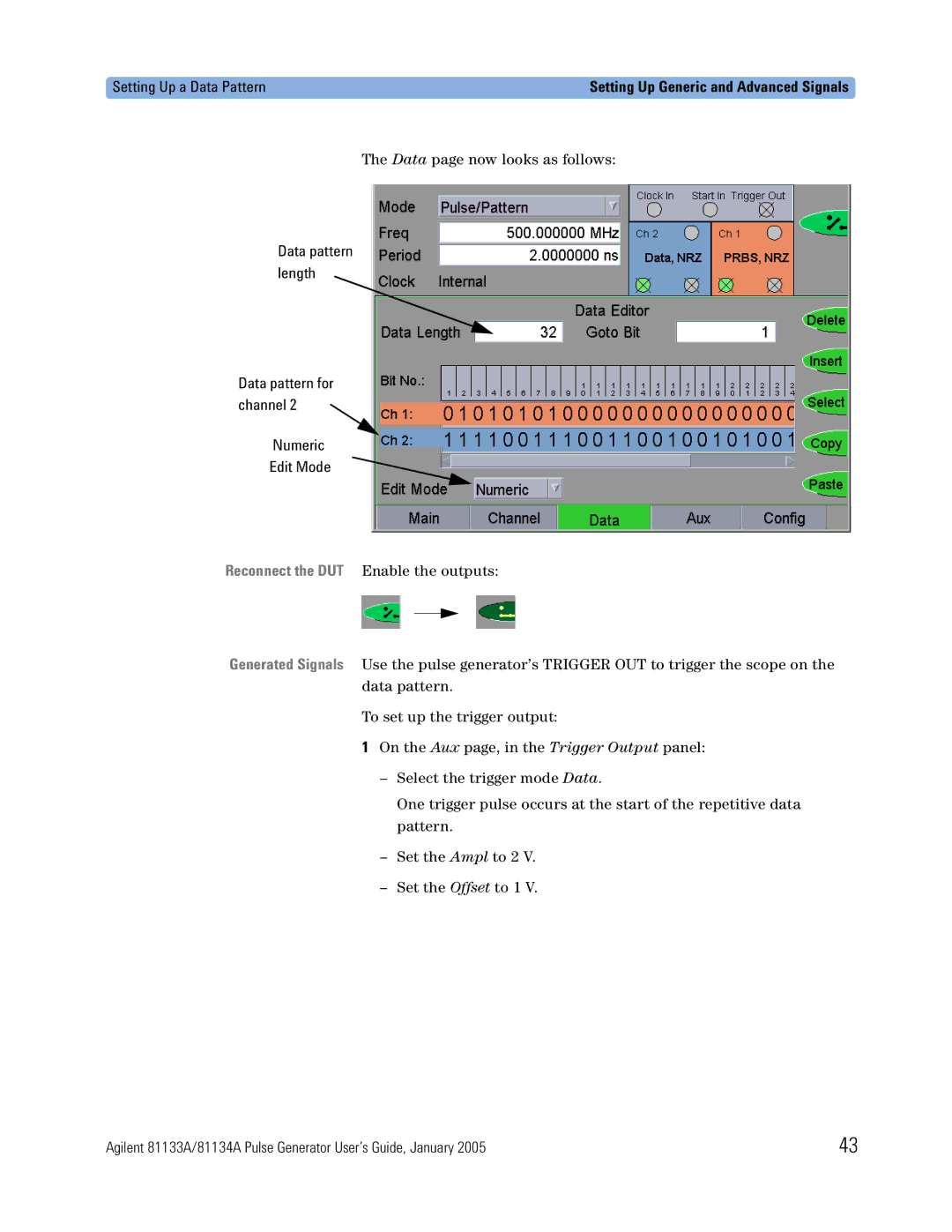 Agilent Technologies 5988-7401EN manual Data pattern for channel Numeric Edit Mode 