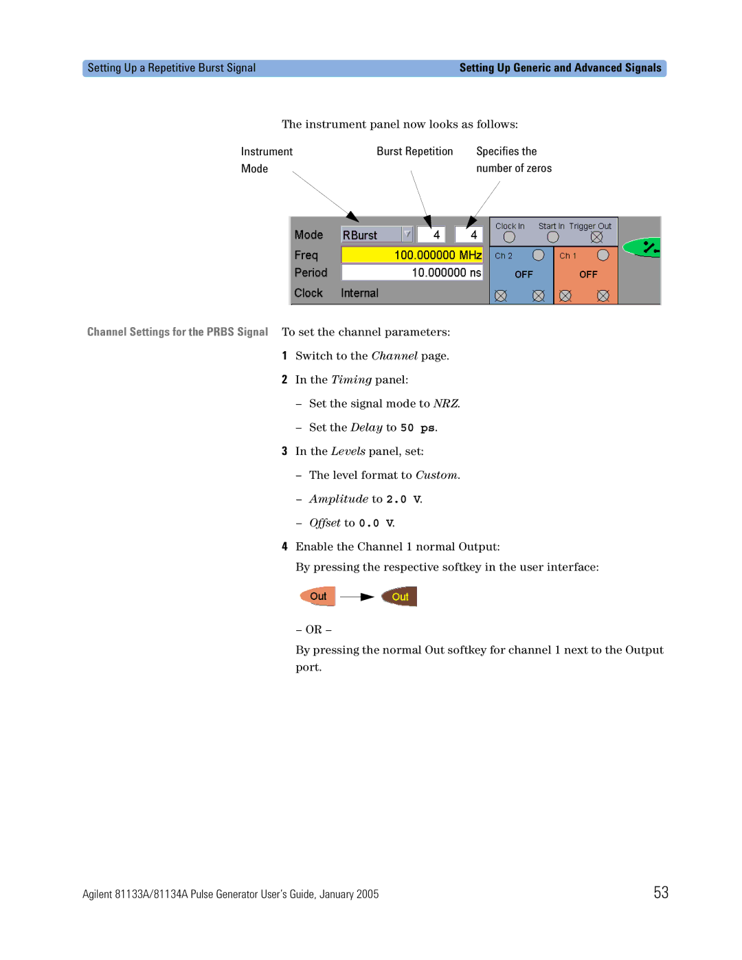 Agilent Technologies 5988-7401EN manual Setting Up a Repetitive Burst Signal, Instrument Burst Repetition Specifies Mode 