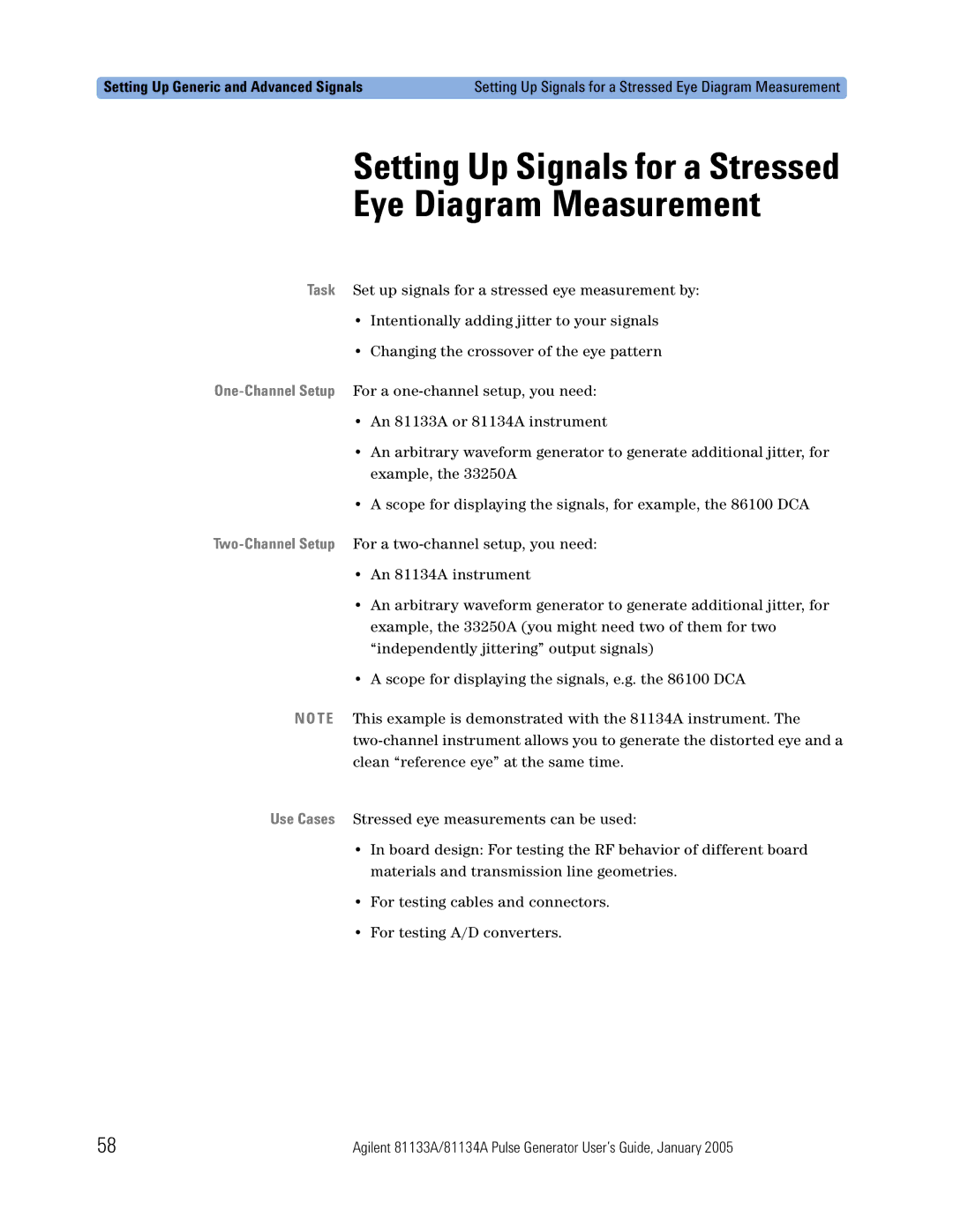 Agilent Technologies 5988-7401EN manual Setting Up Signals for a Stressed Eye Diagram Measurement 