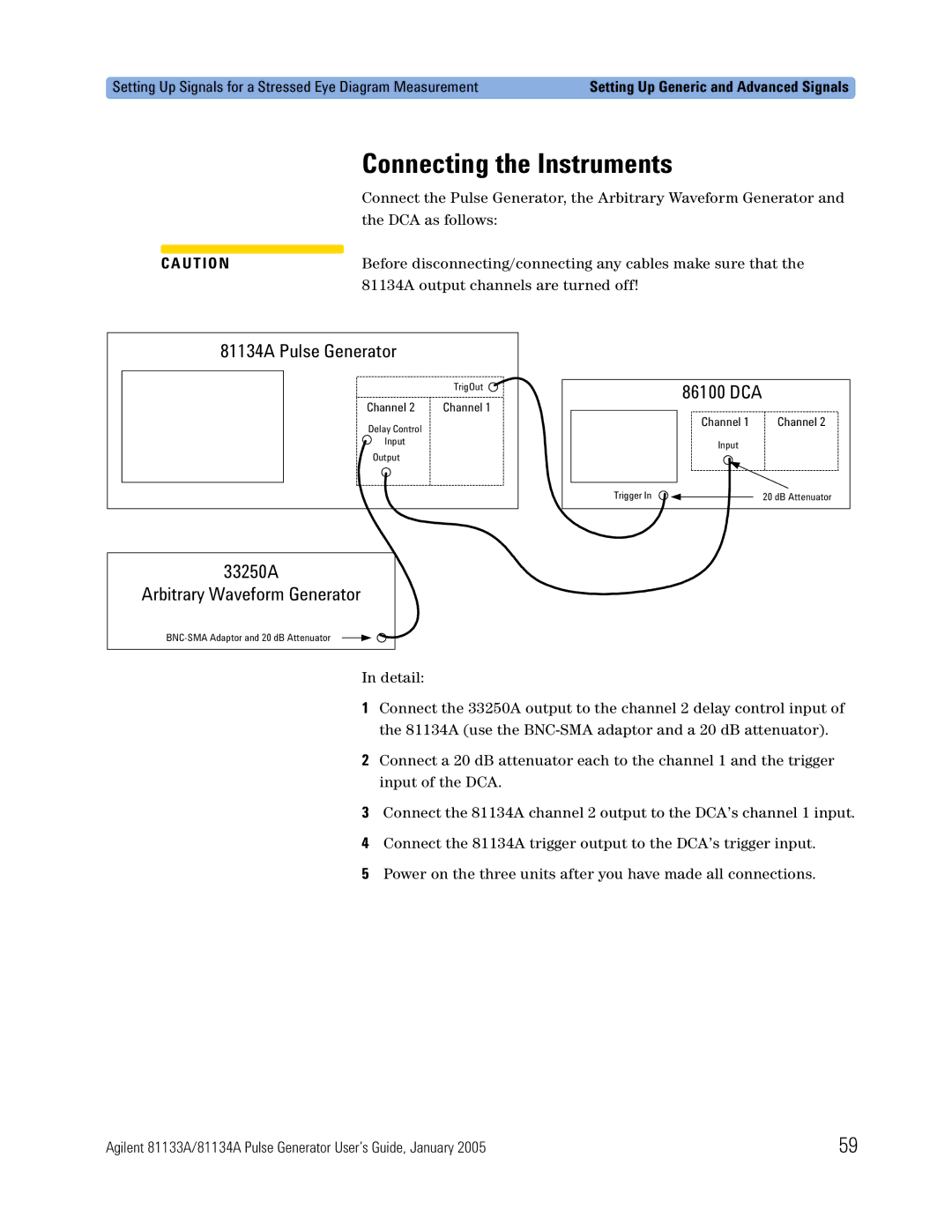 Agilent Technologies 5988-7401EN Connecting the Instruments, Setting Up Signals for a Stressed Eye Diagram Measurement 